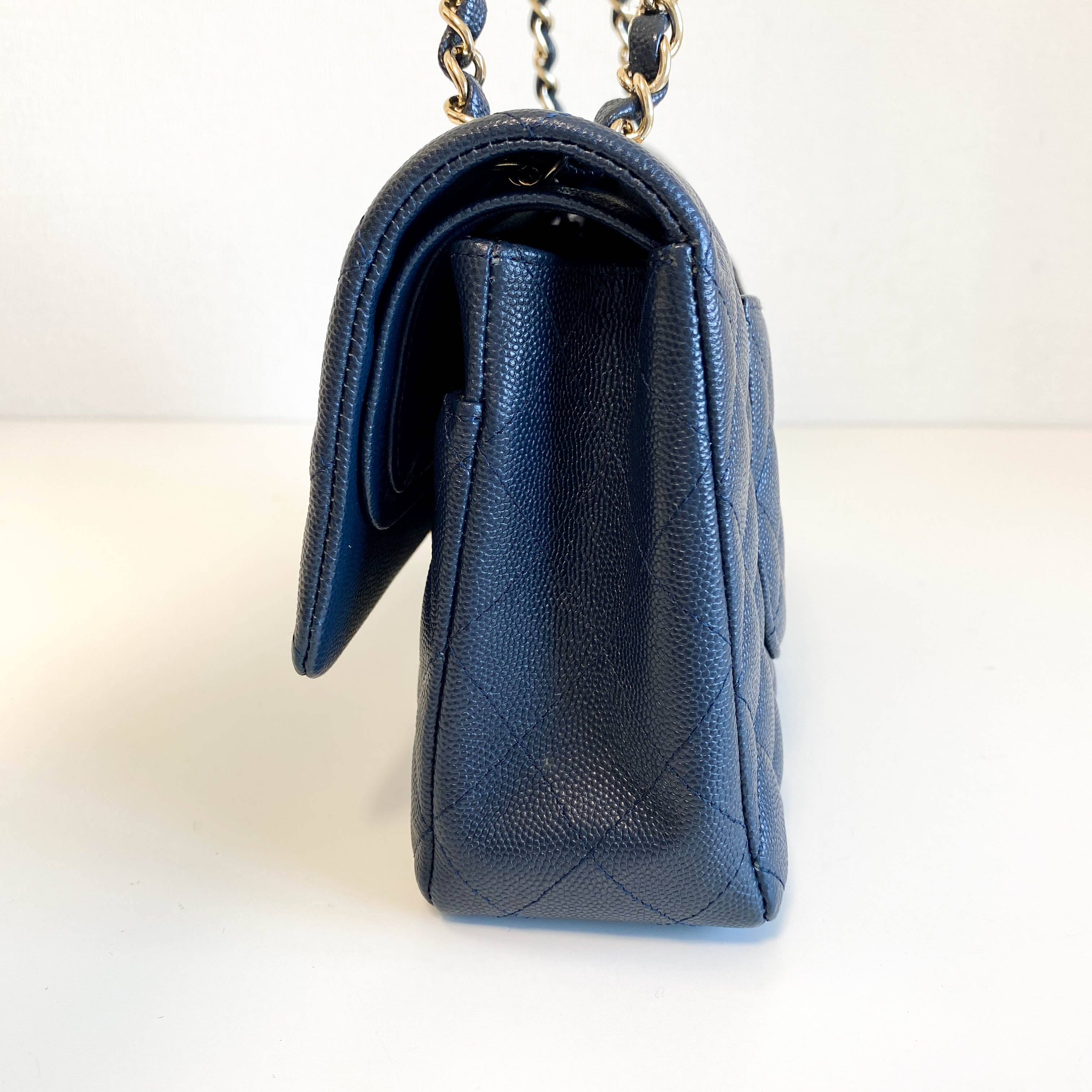 Navy Timeless Classic Double Flap Quilted Shoulder Bag