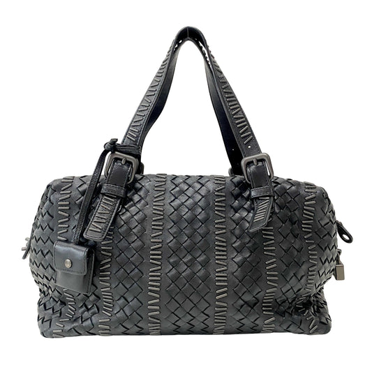 Intrecciato Black Leather Shoulder Bag