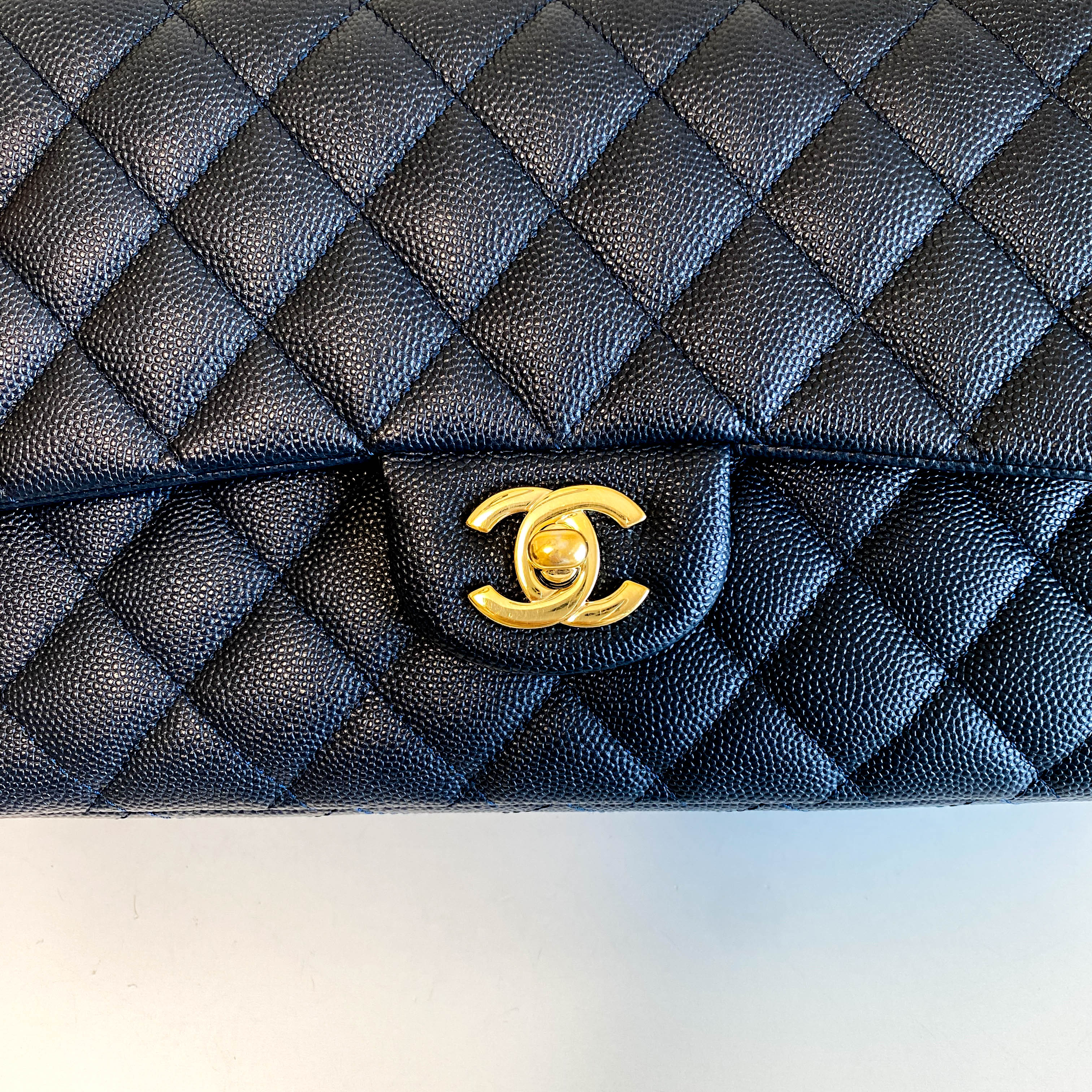 Navy Timeless Classic Double Flap Quilted Shoulder Bag