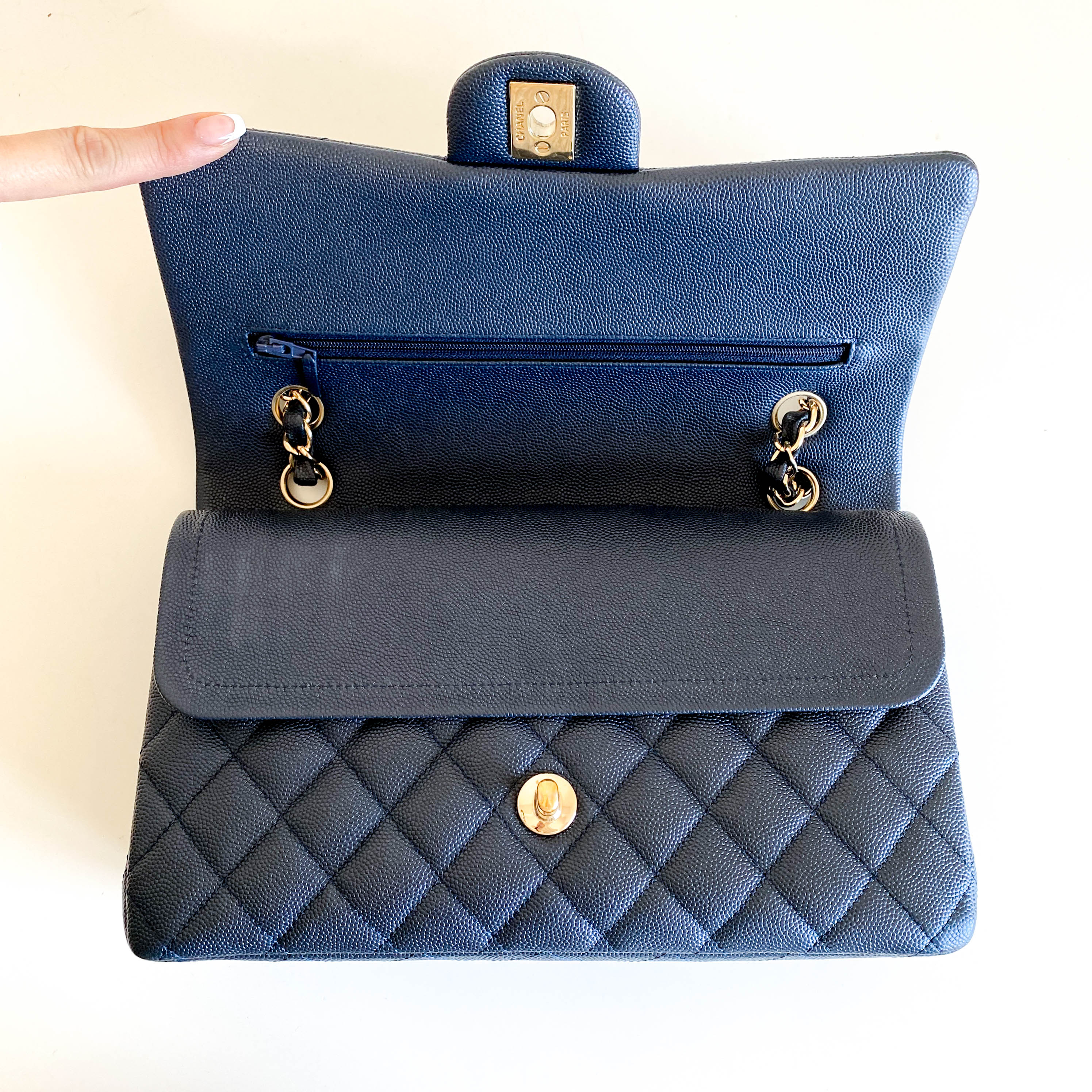 Navy Timeless Classic Double Flap Quilted Shoulder Bag