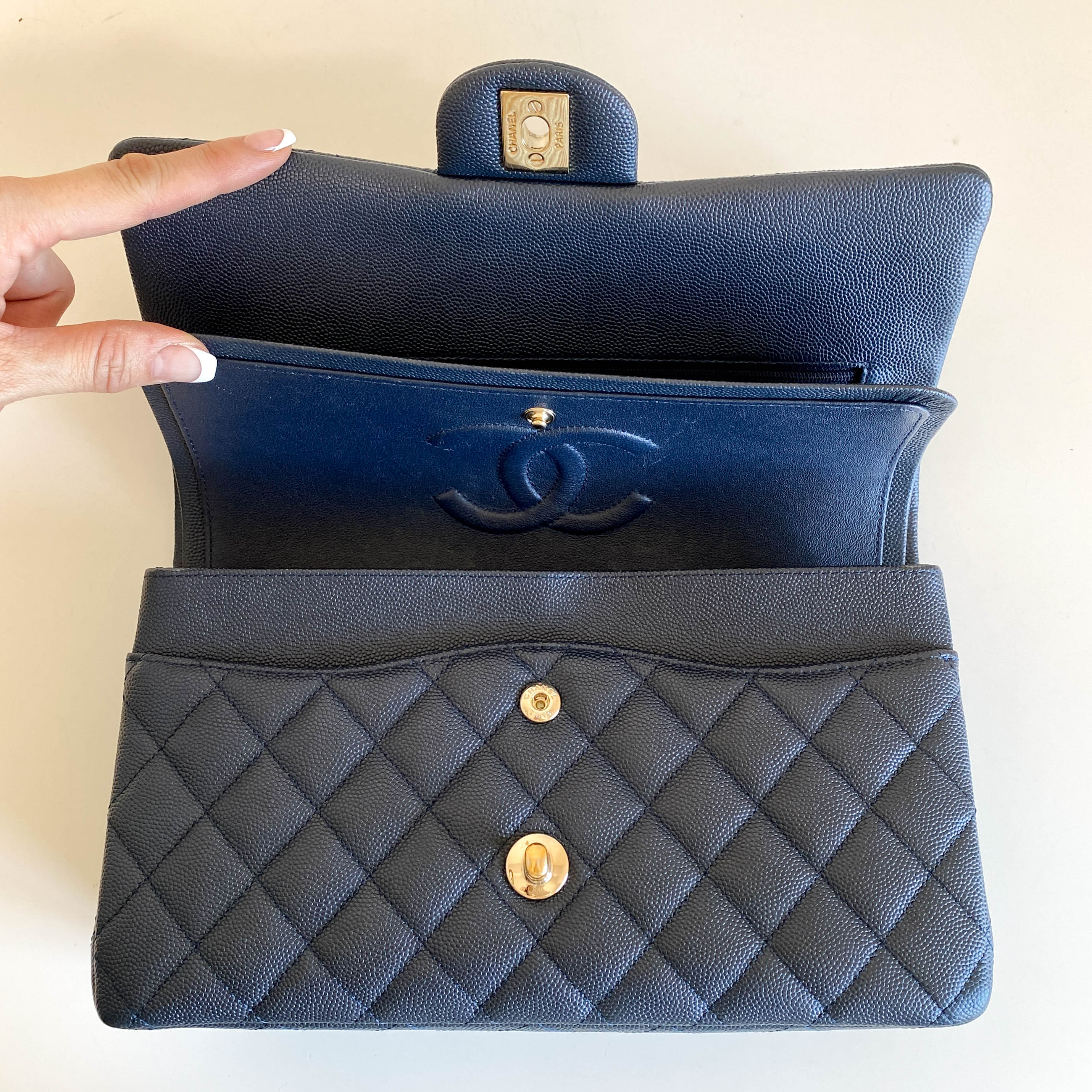Navy Timeless Classic Double Flap Quilted Shoulder Bag