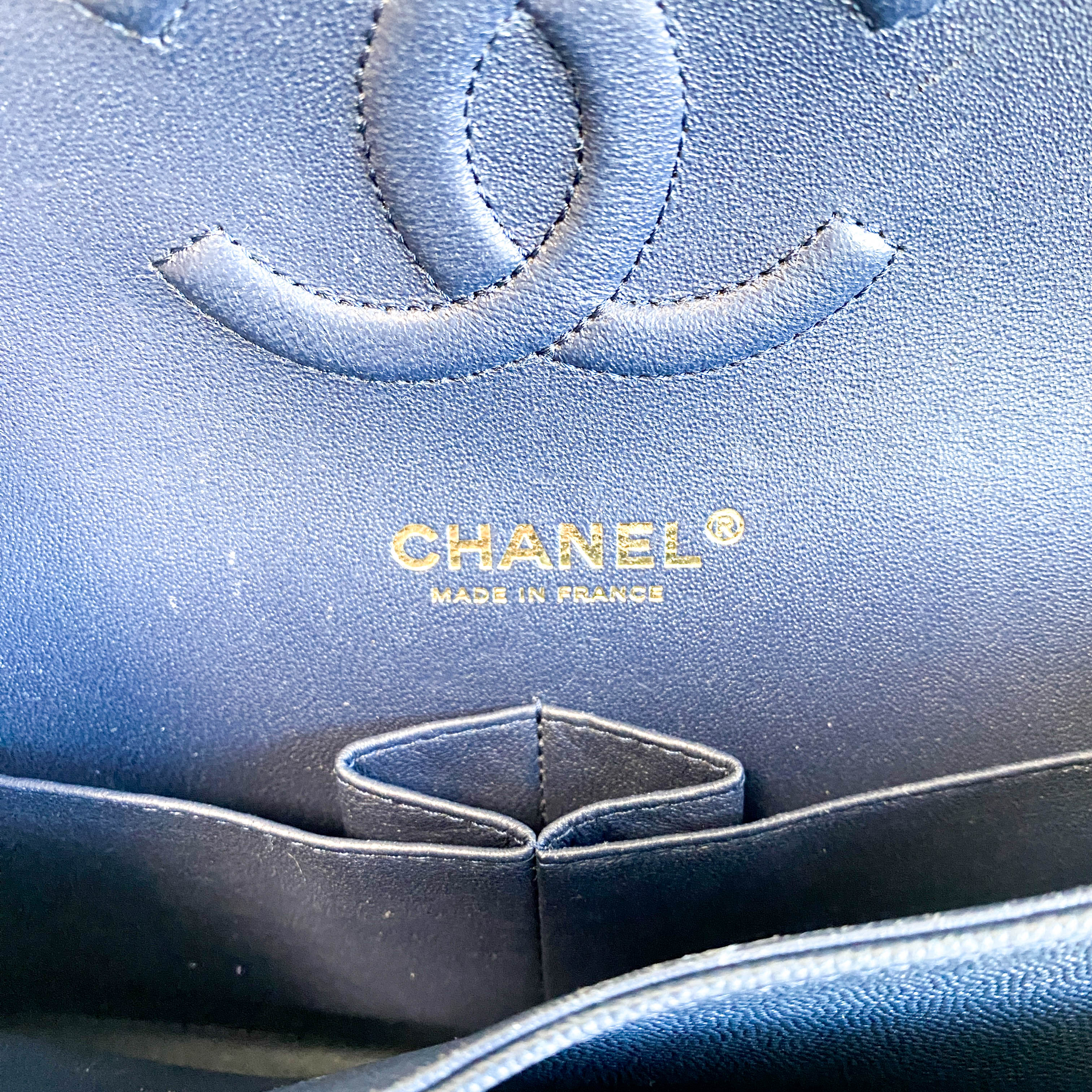 Navy Timeless Classic Double Flap Quilted Shoulder Bag