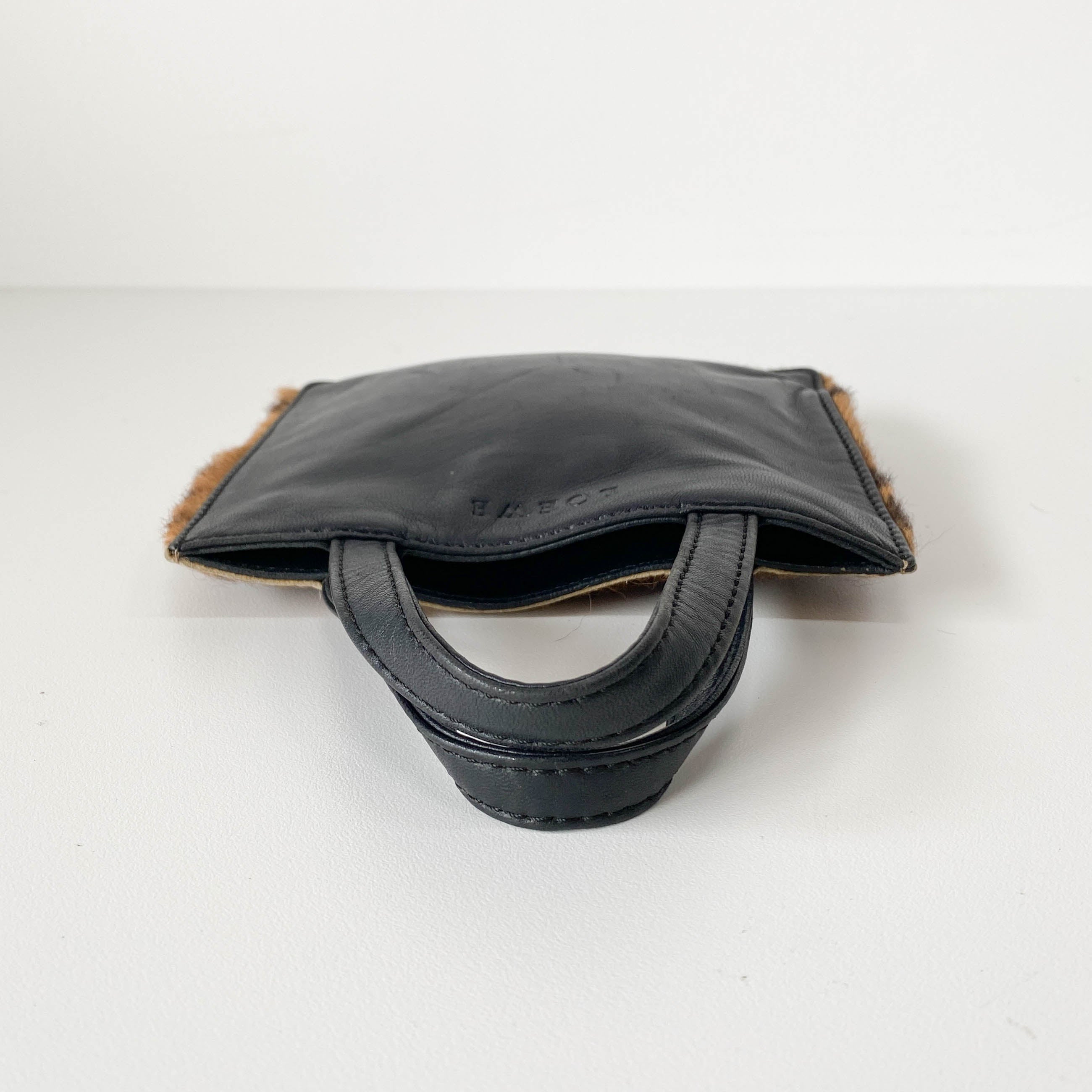 Leopard Print Pony Hair / Black Leather Mini Tote Handbag