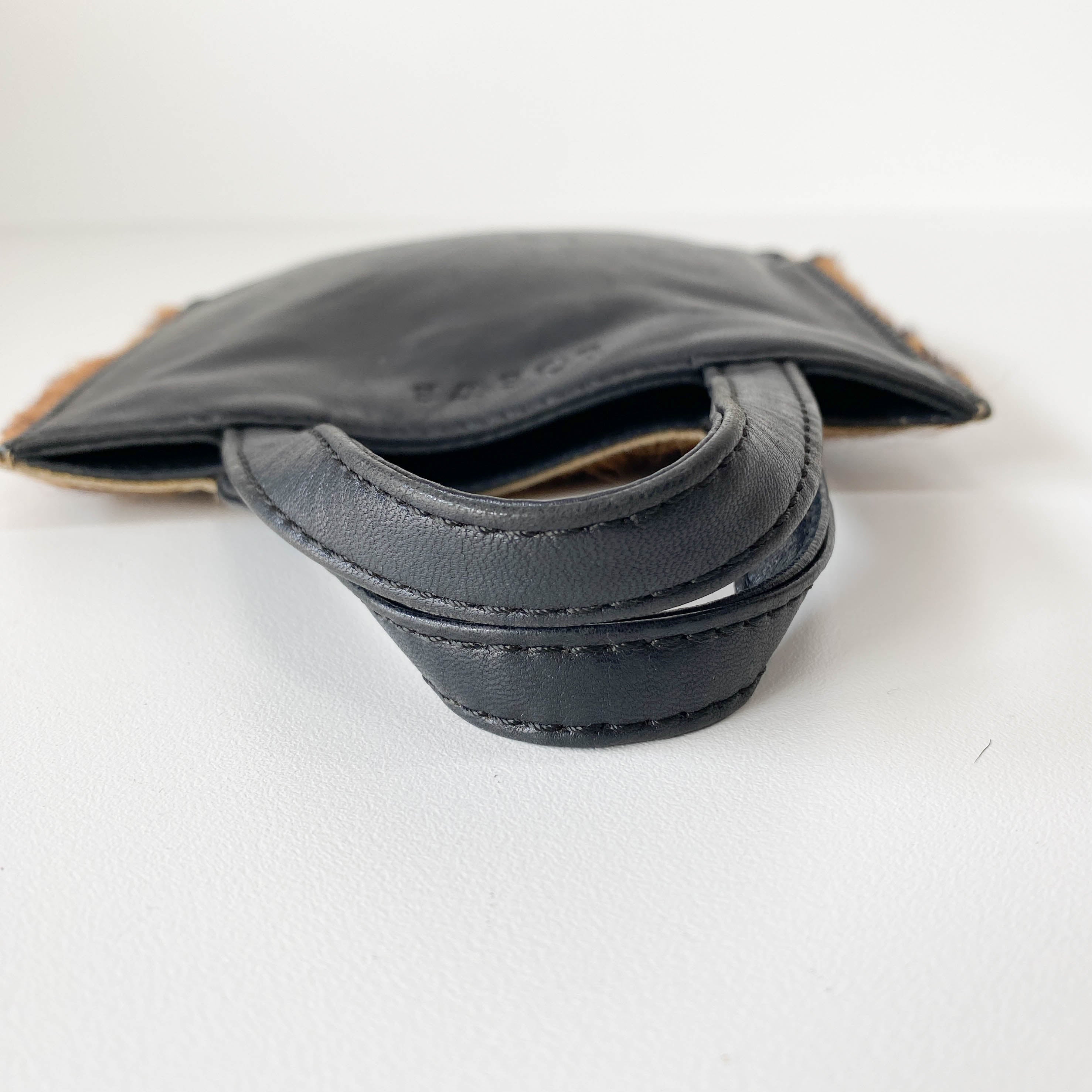 Leopard Print Pony Hair / Black Leather Mini Tote Handbag