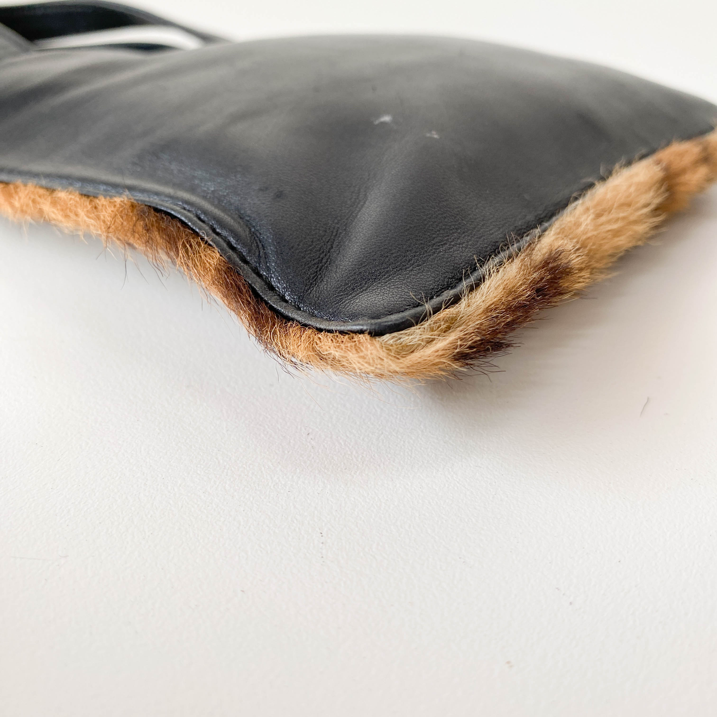 Leopard Print Pony Hair / Black Leather Mini Tote Handbag