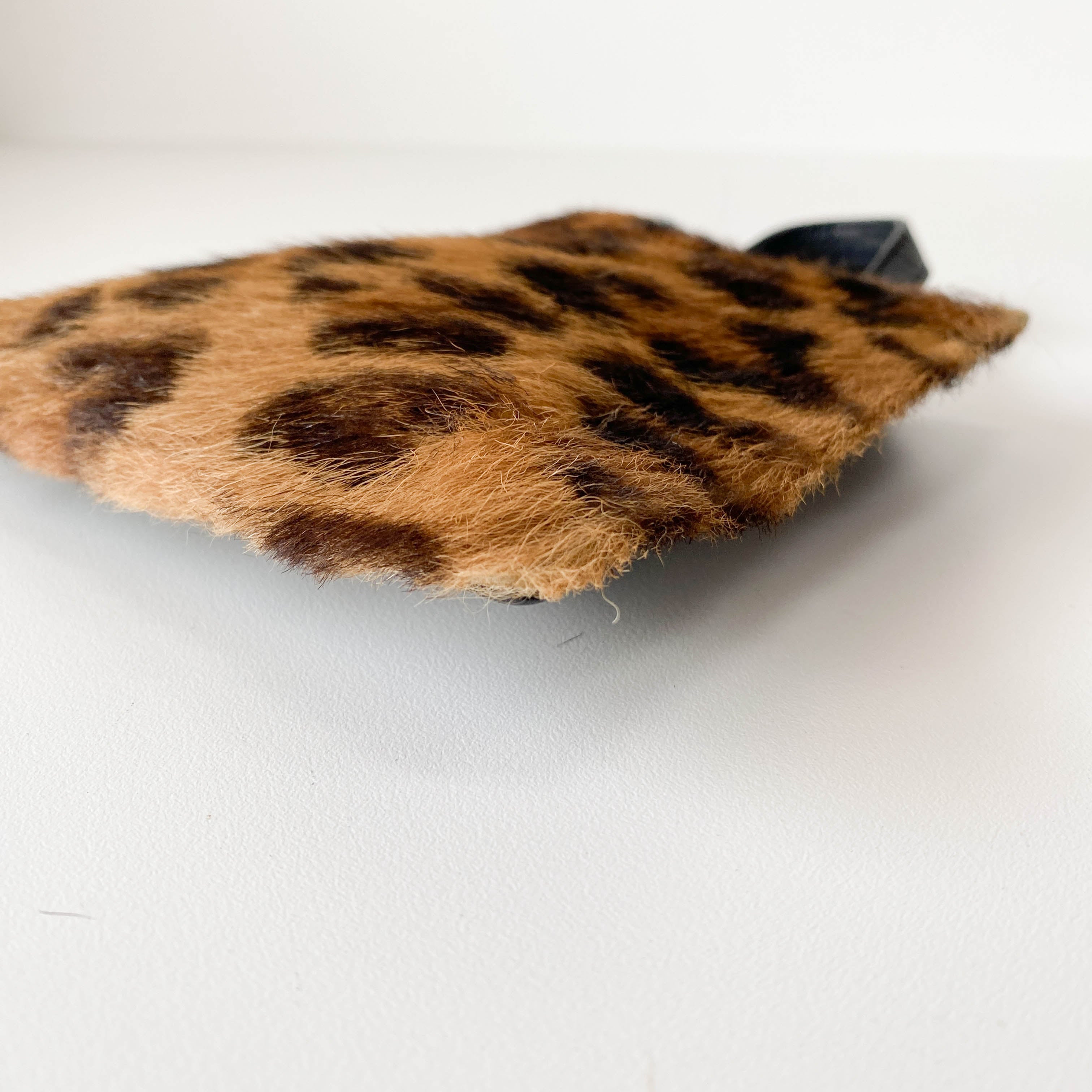 Leopard Print Pony Hair / Black Leather Mini Tote Handbag