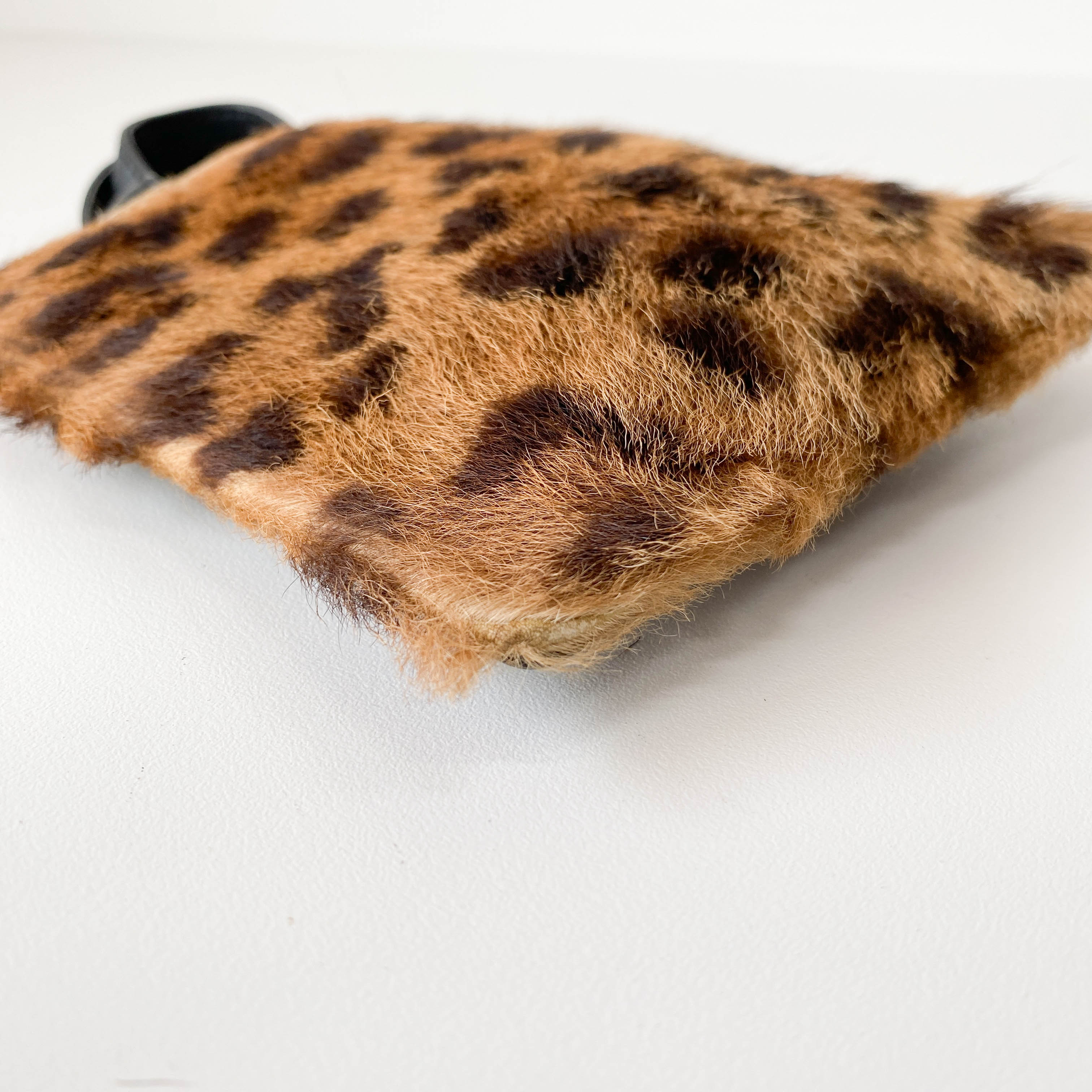 Leopard Print Pony Hair / Black Leather Mini Tote Handbag