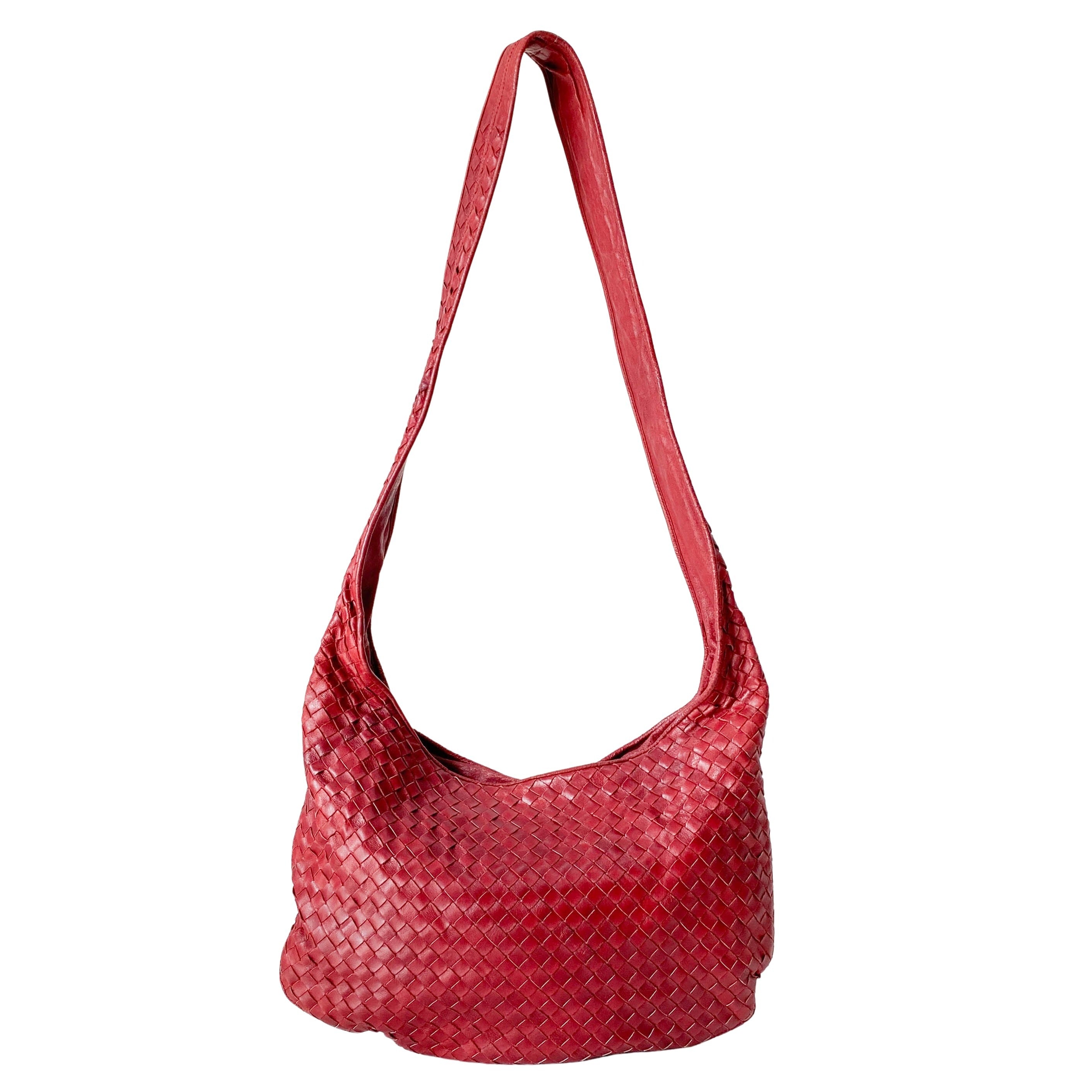 Burgundy Intrecciato Leather Shoulder Bag