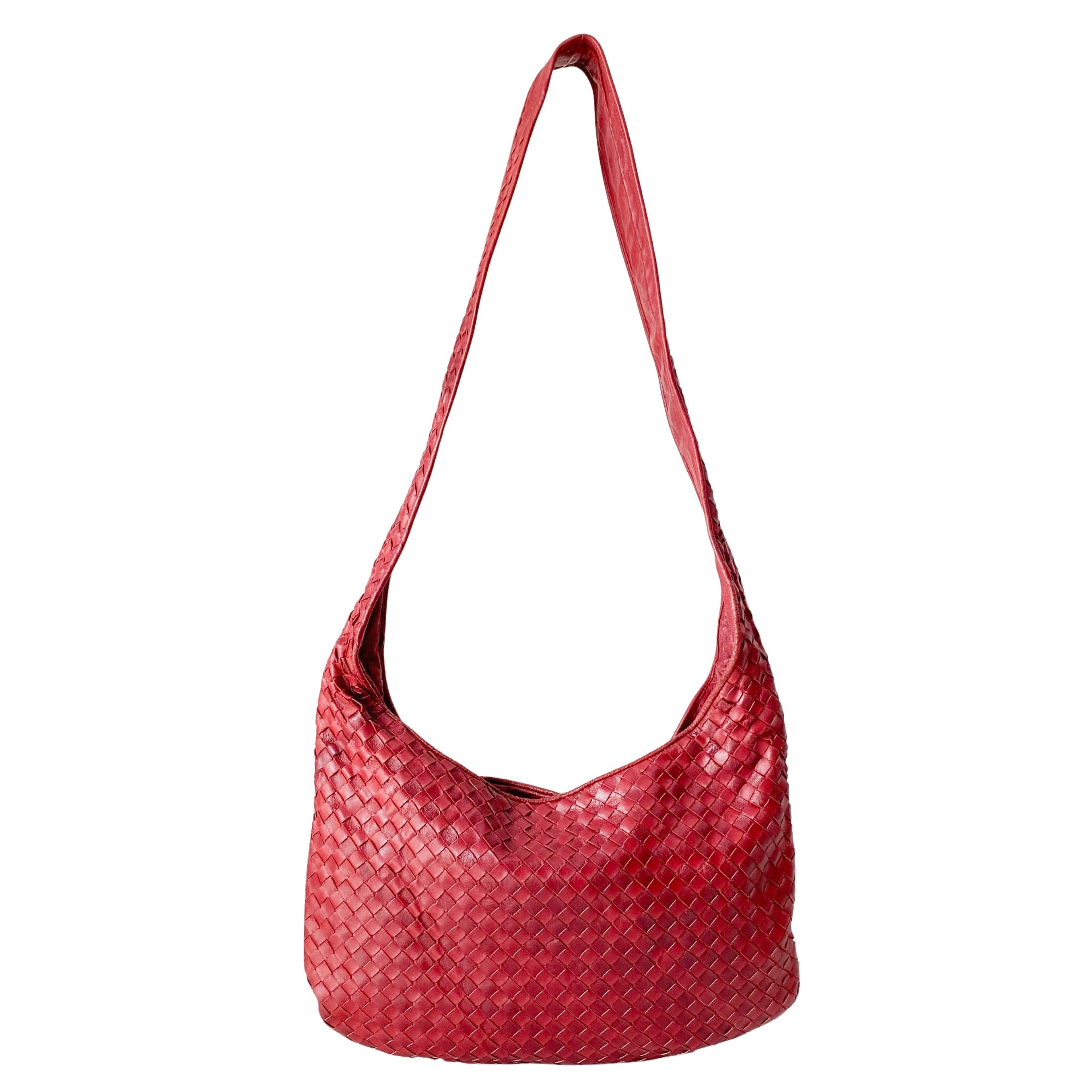 Burgundy Intrecciato Leather Shoulder Bag