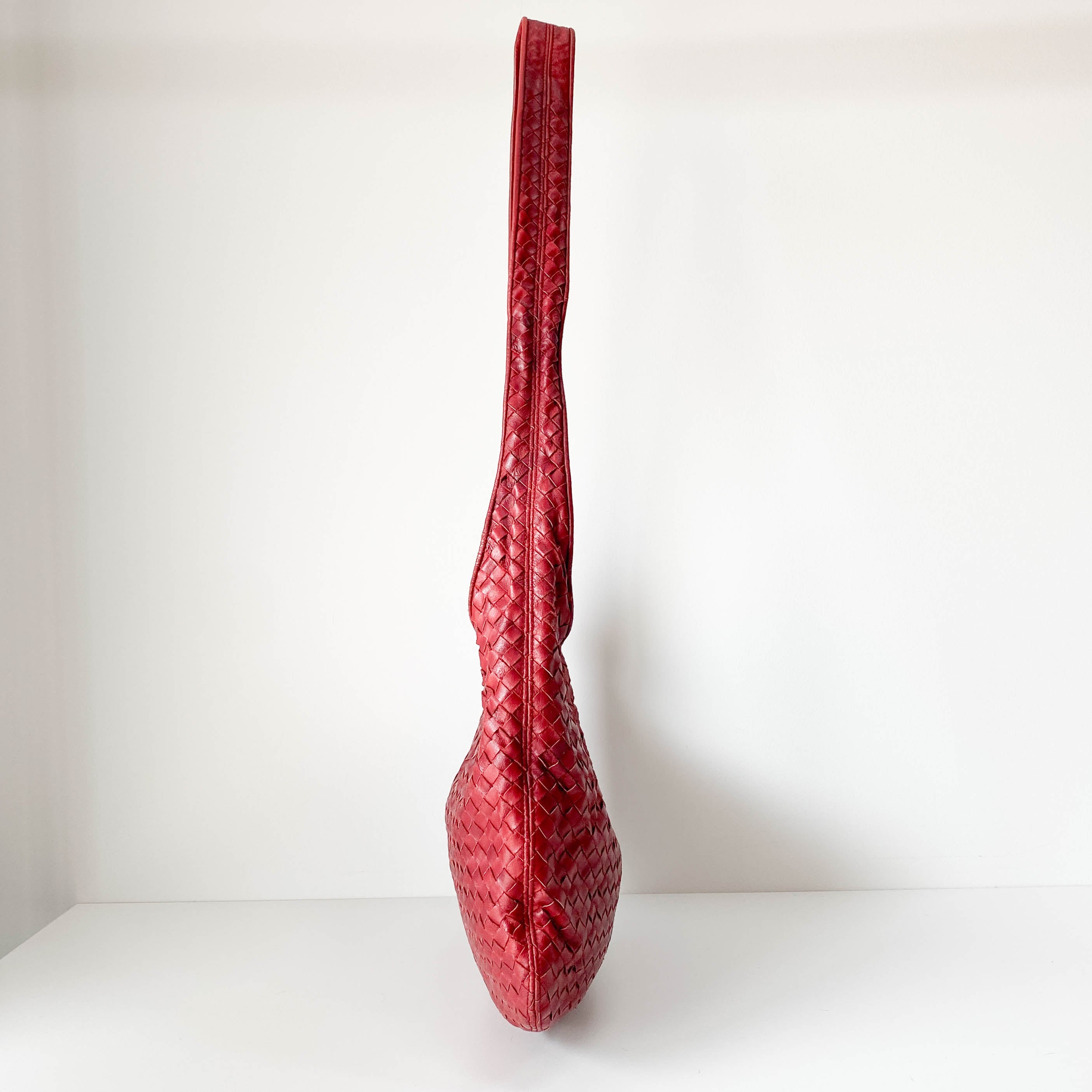 Burgundy Intrecciato Leather Shoulder Bag