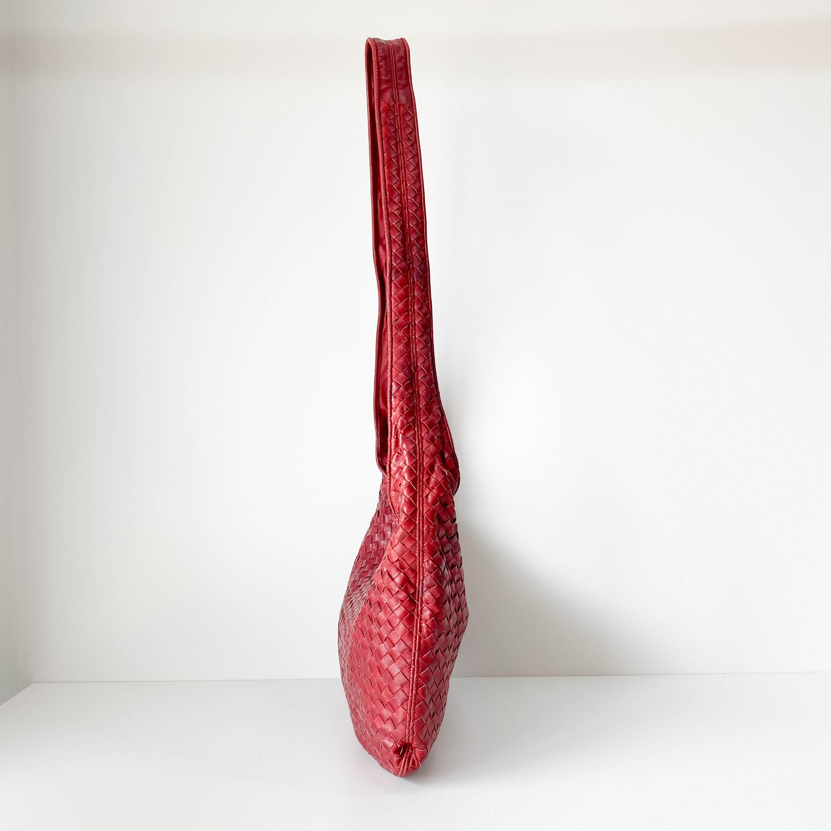 Burgundy Intrecciato Leather Shoulder Bag