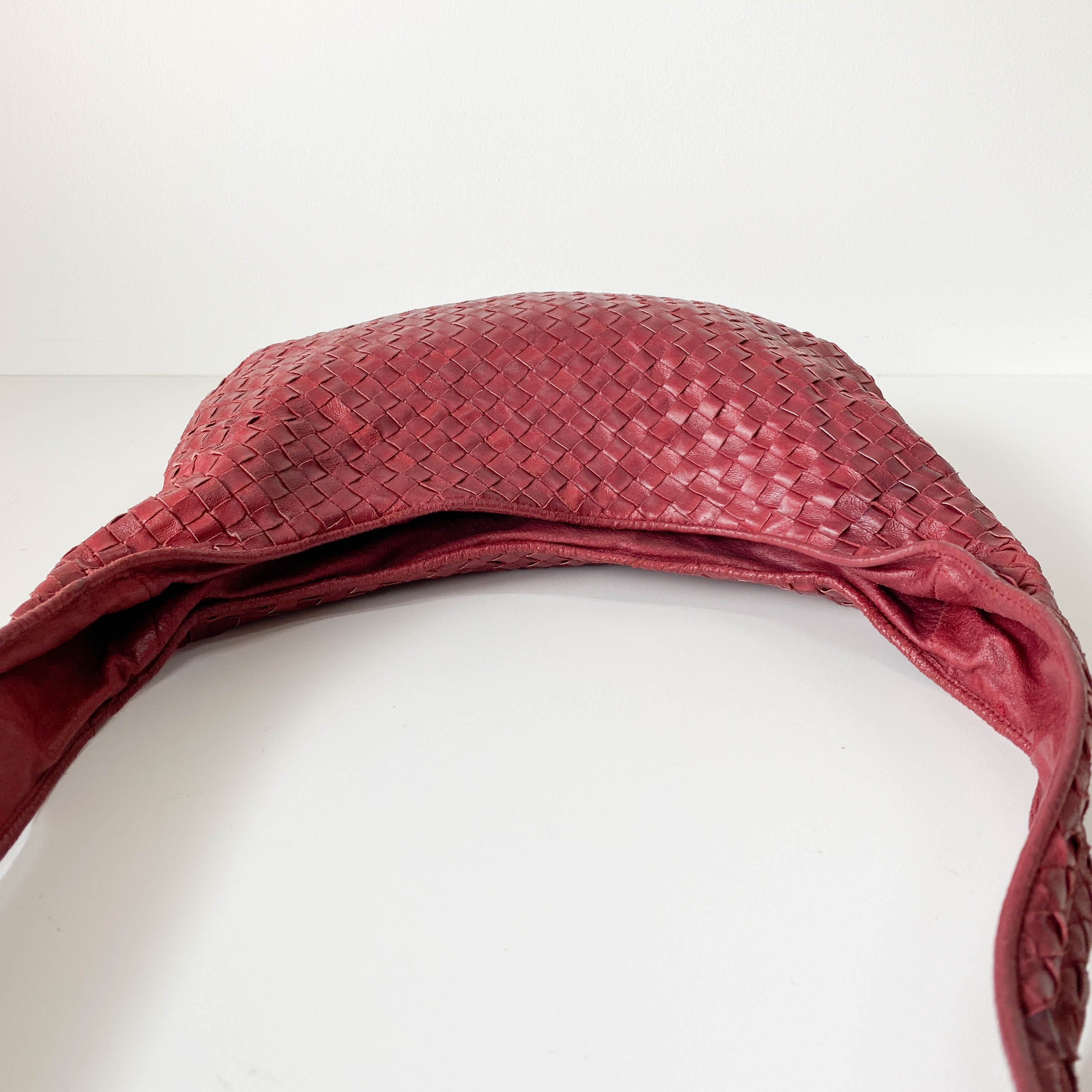 Burgundy Intrecciato Leather Shoulder Bag