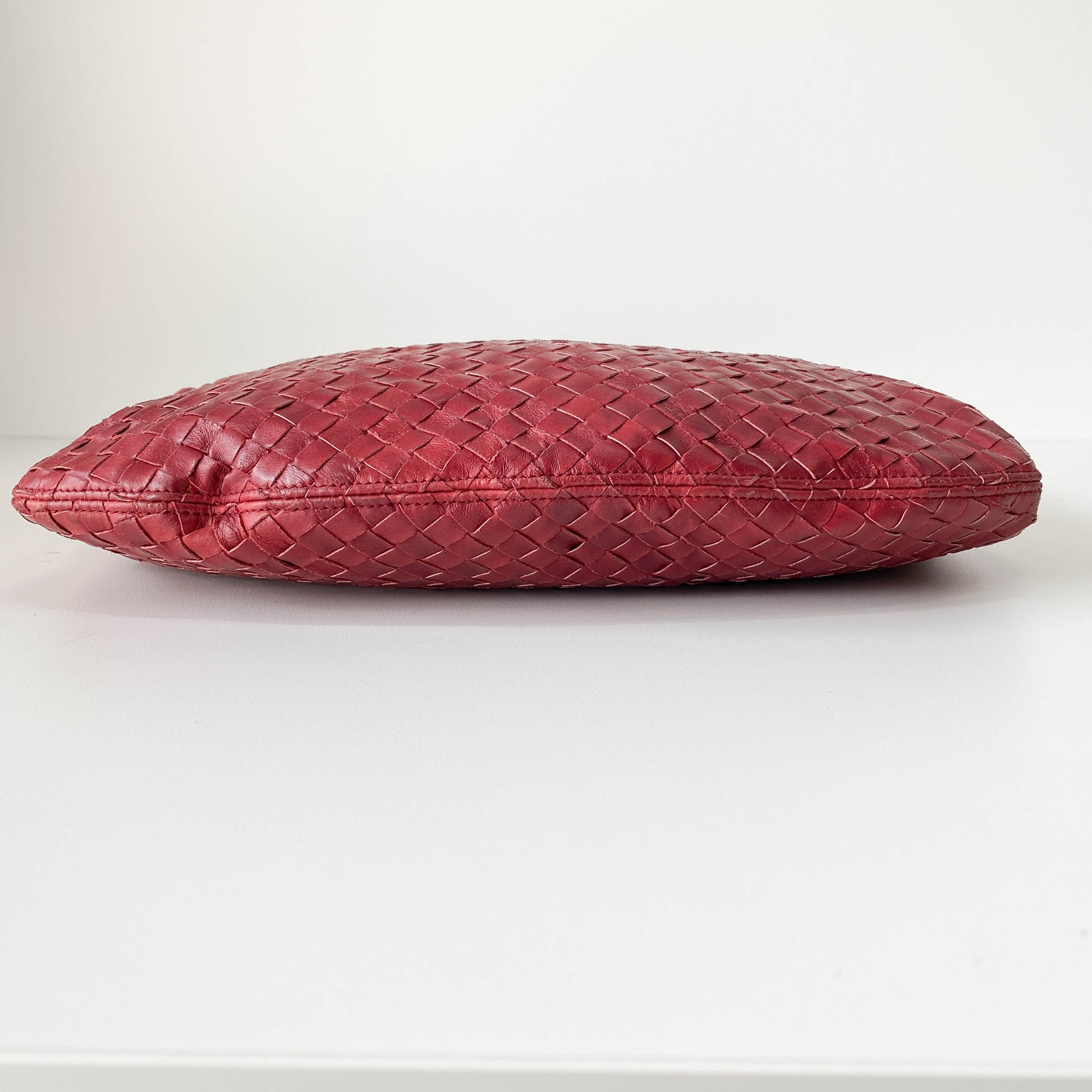 Burgundy Intrecciato Leather Shoulder Bag