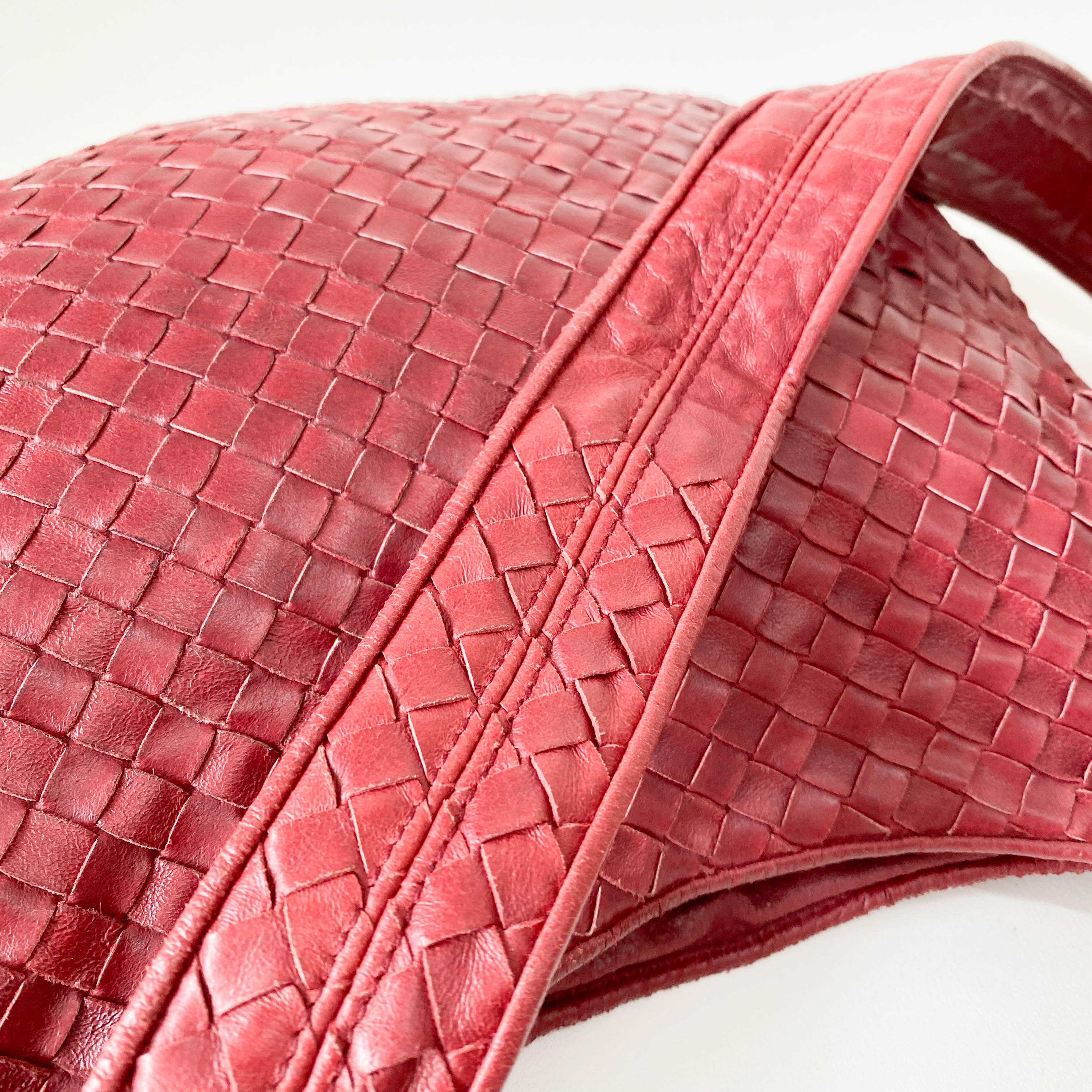 Burgundy Intrecciato Leather Shoulder Bag