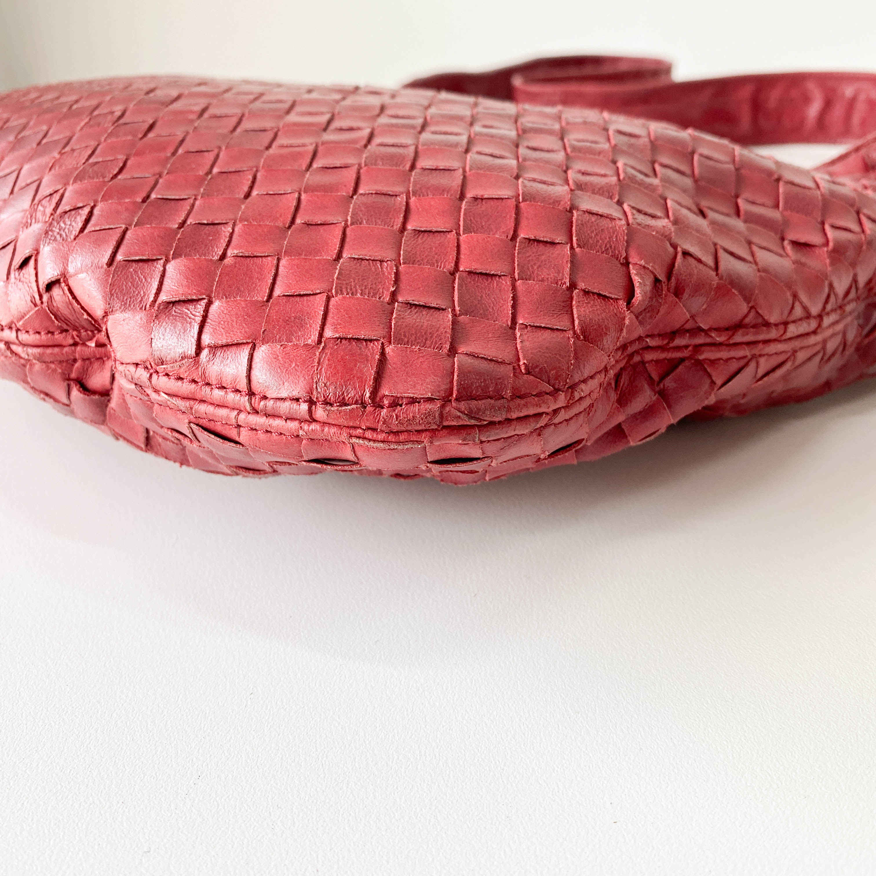 Burgundy Intrecciato Leather Shoulder Bag