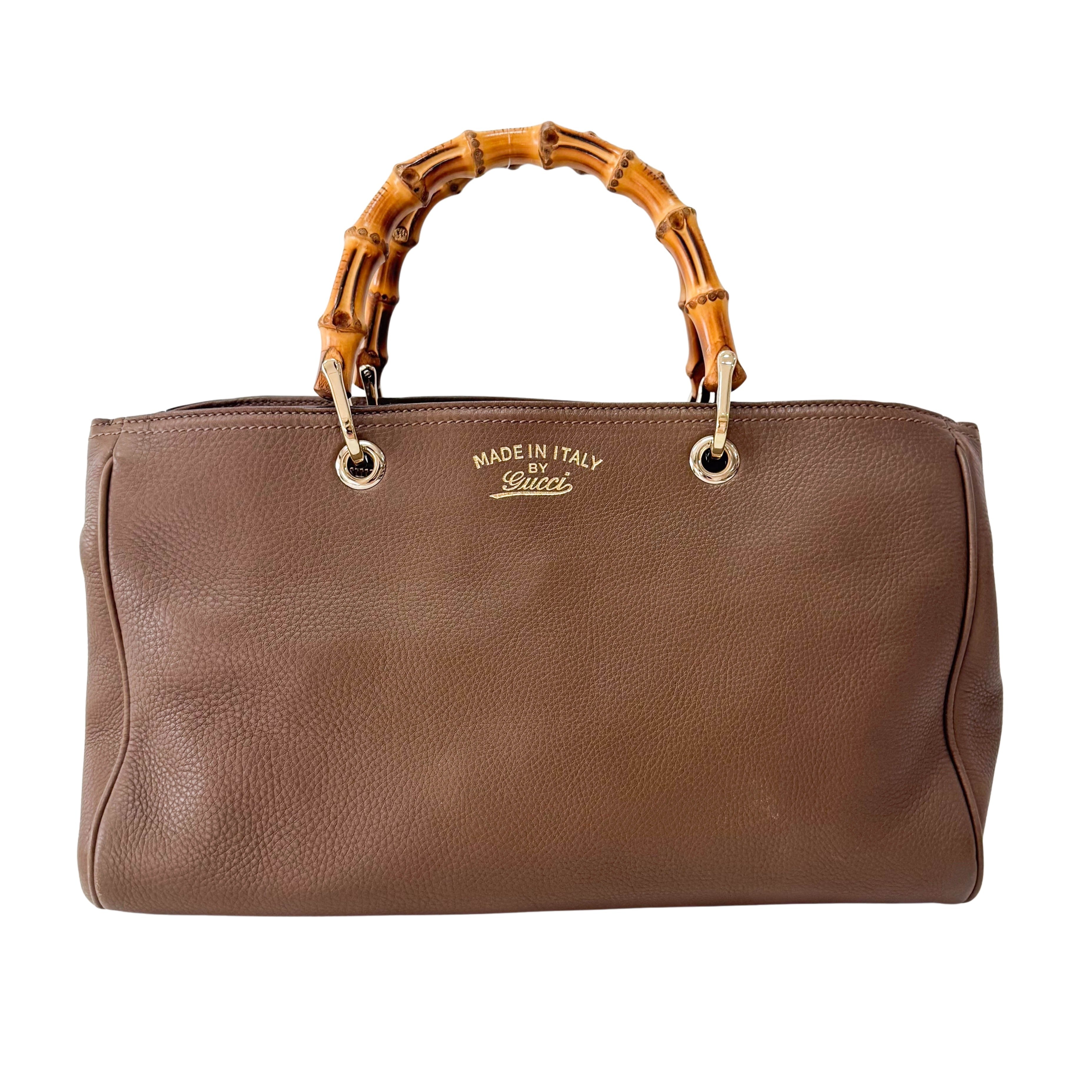 Bamboo Shopper Brown Leather Hand Tote Bag