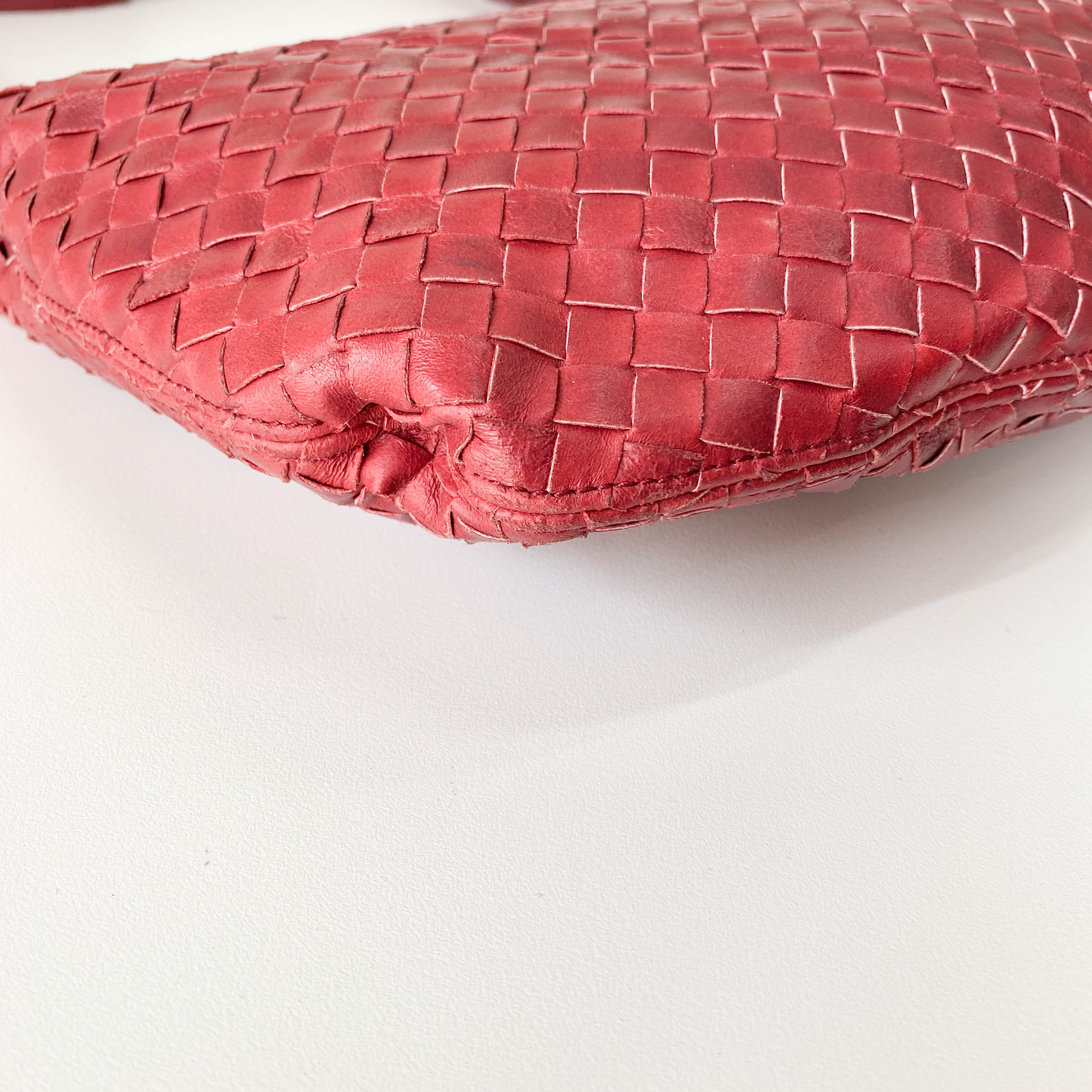 Burgundy Intrecciato Leather Shoulder Bag