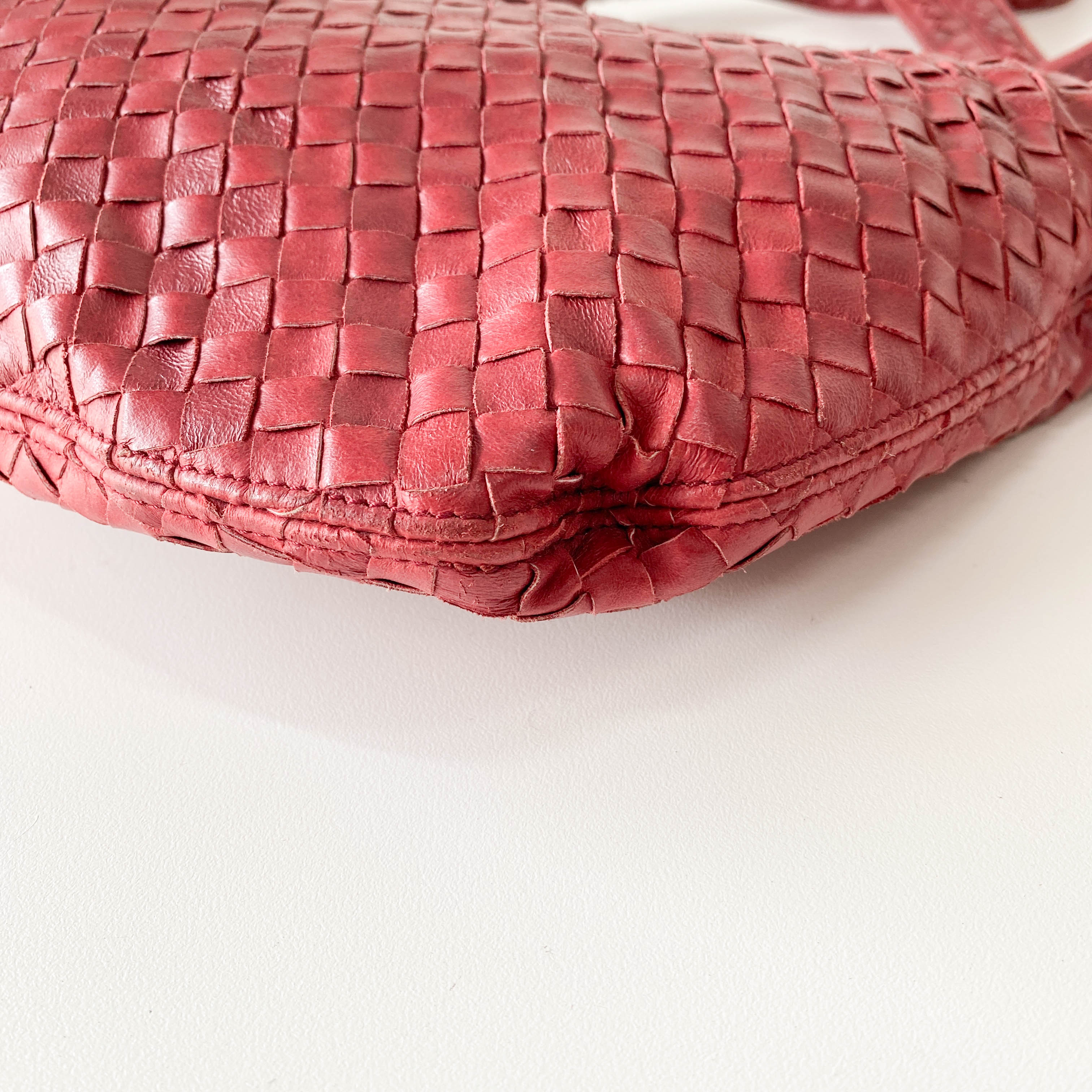 Burgundy Intrecciato Leather Shoulder Bag