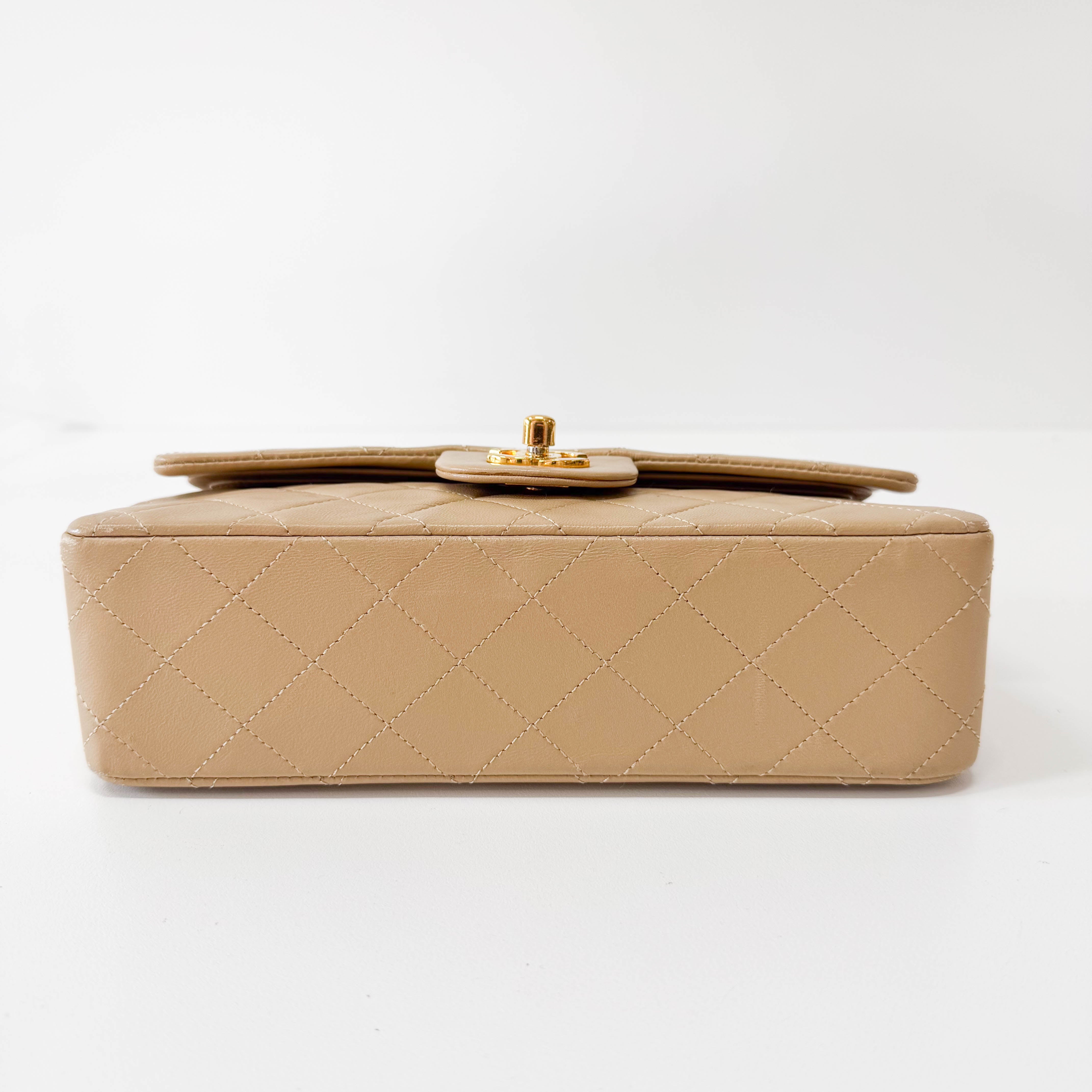 Timeless Classic Double Flap Beige Lamskin Chain Shoulder Bag 23