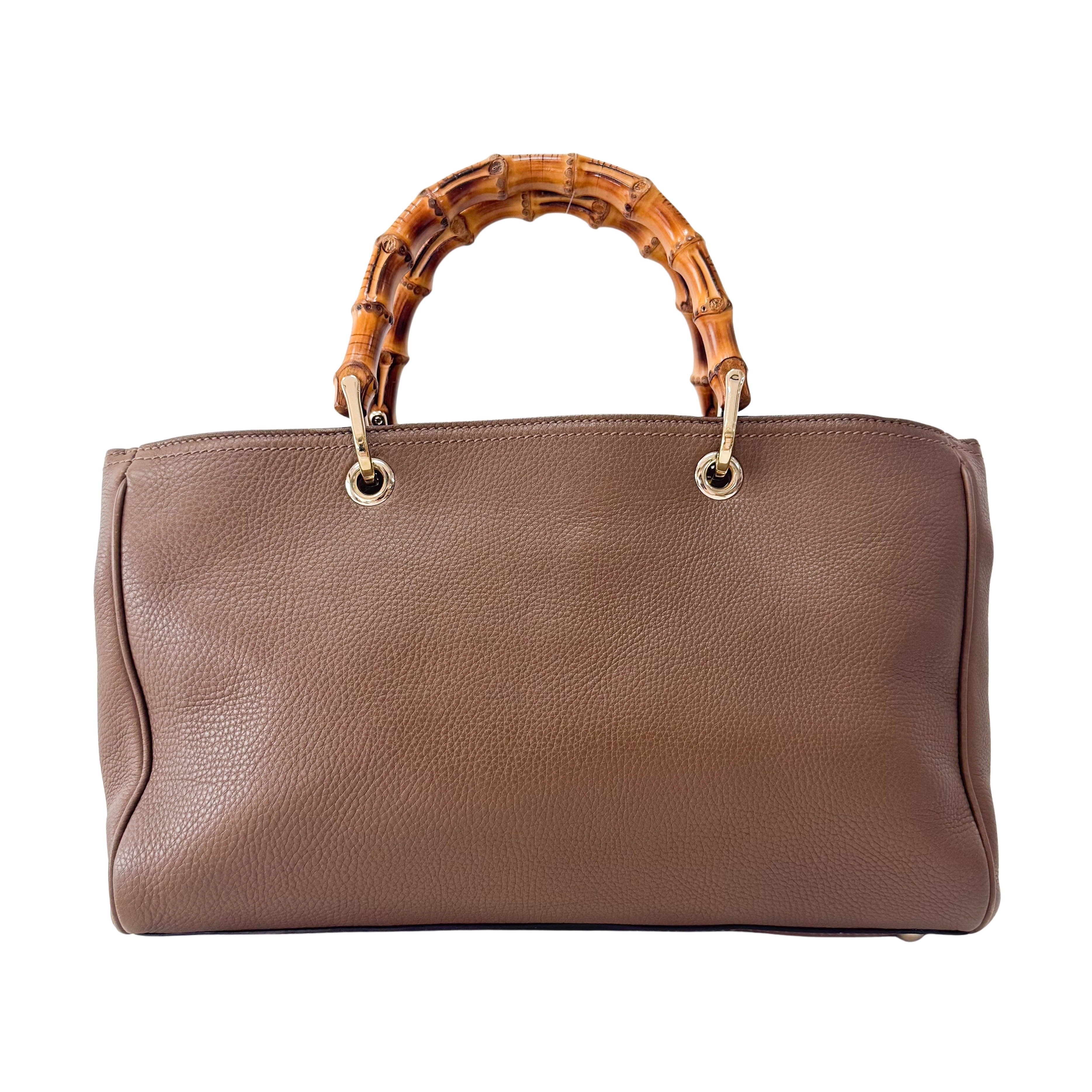 Bamboo Shopper Brown Leather Hand Tote Bag