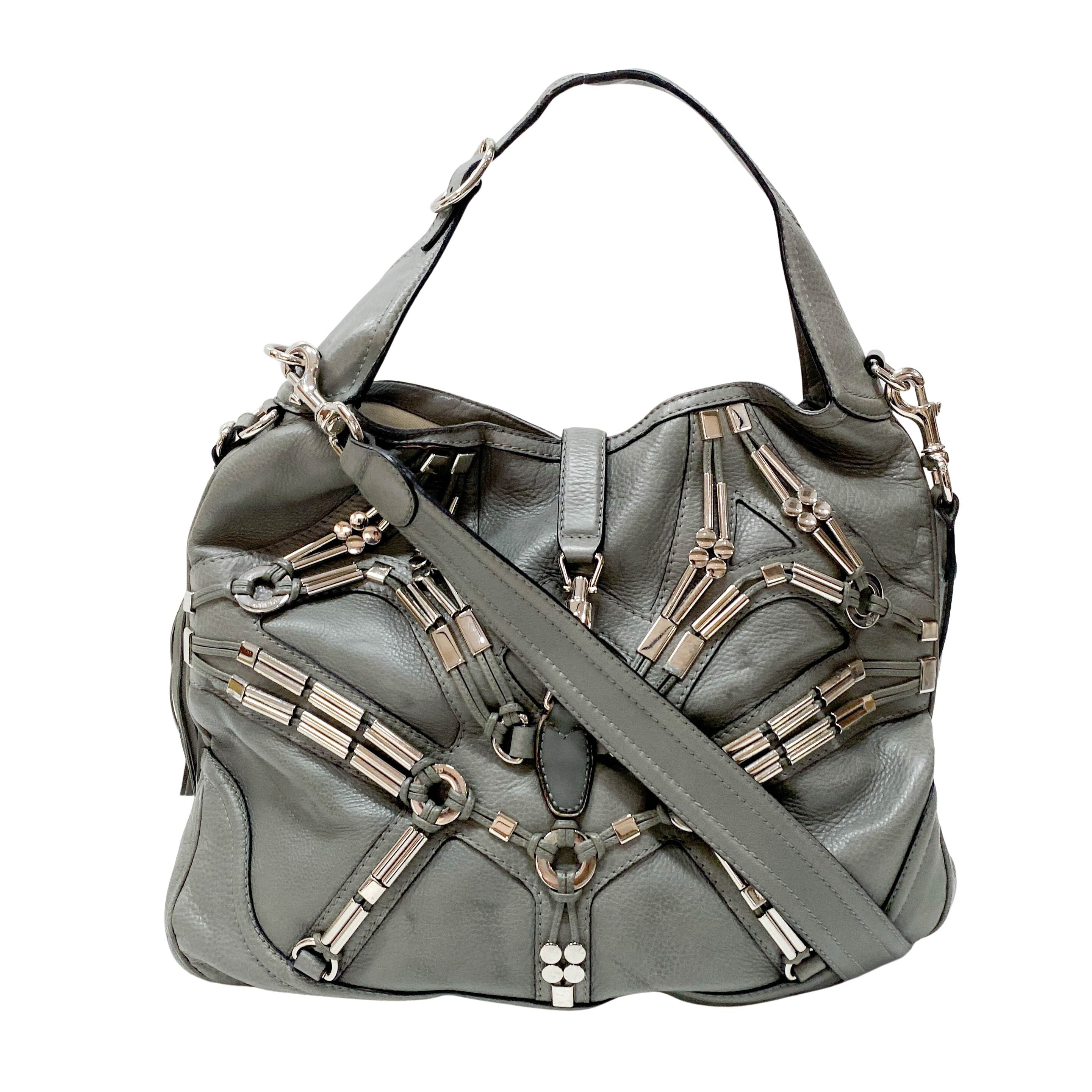 New Jackie Grey Leather Two Way Bag