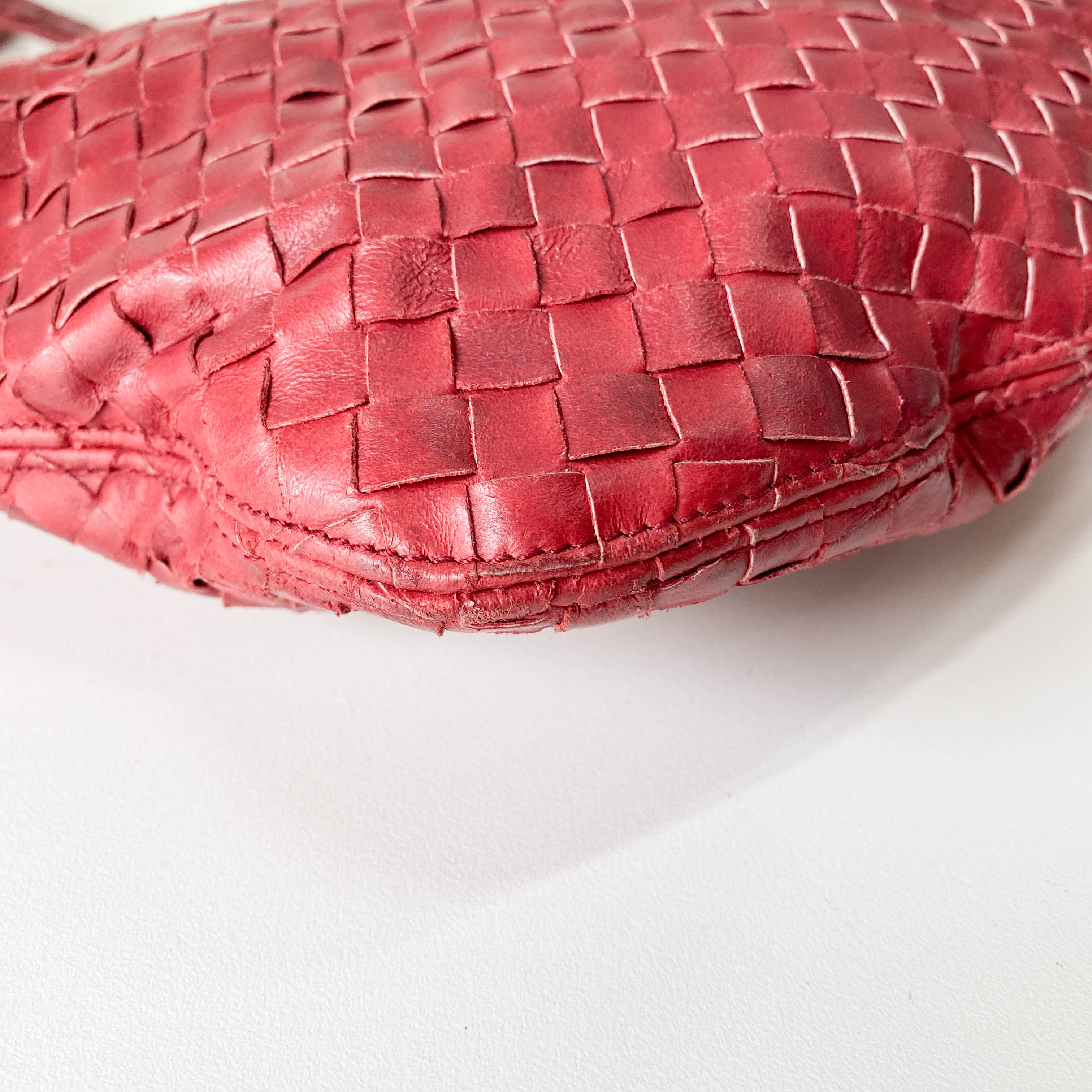 Burgundy Intrecciato Leather Shoulder Bag