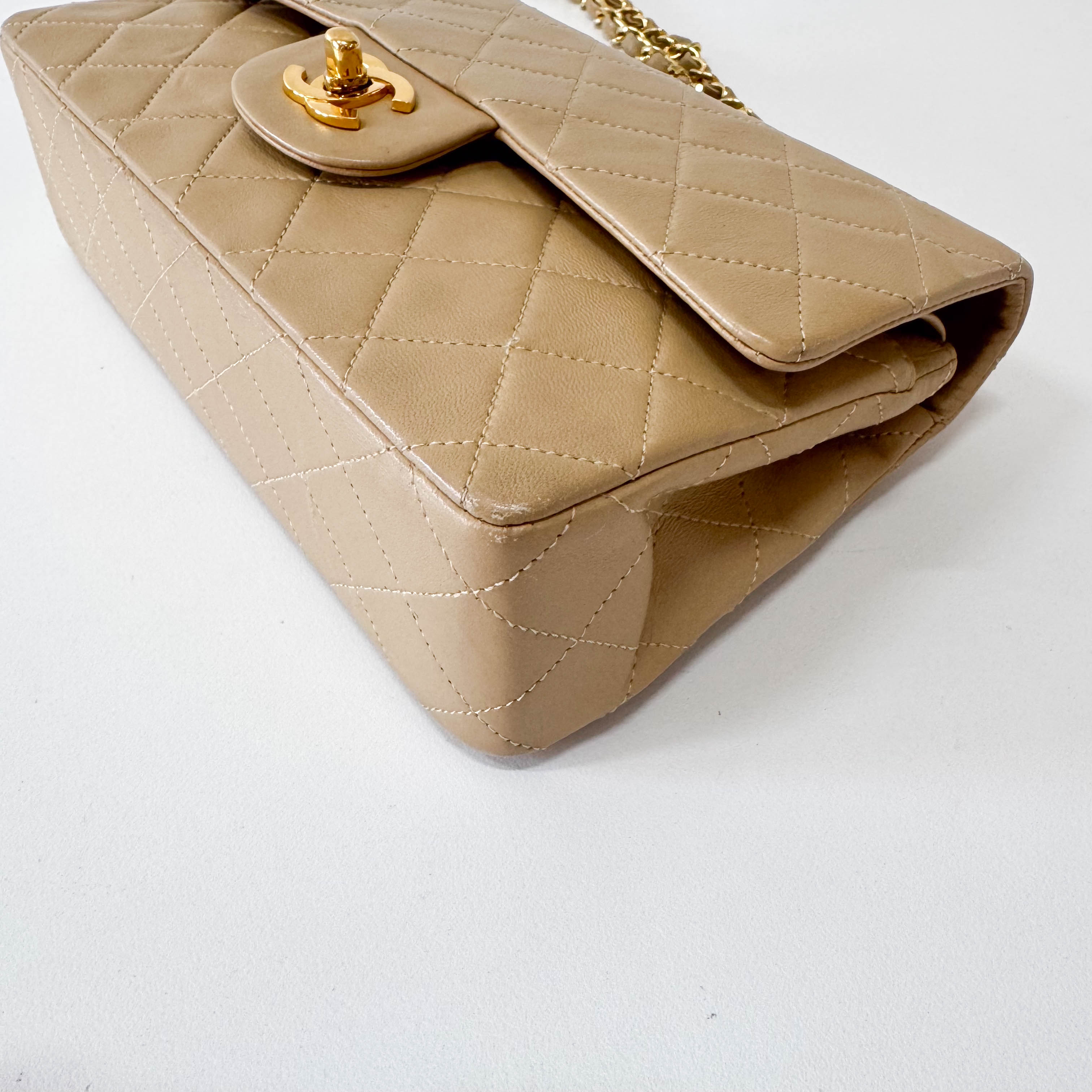 Timeless Classic Double Flap Beige Lamskin Chain Shoulder Bag 23