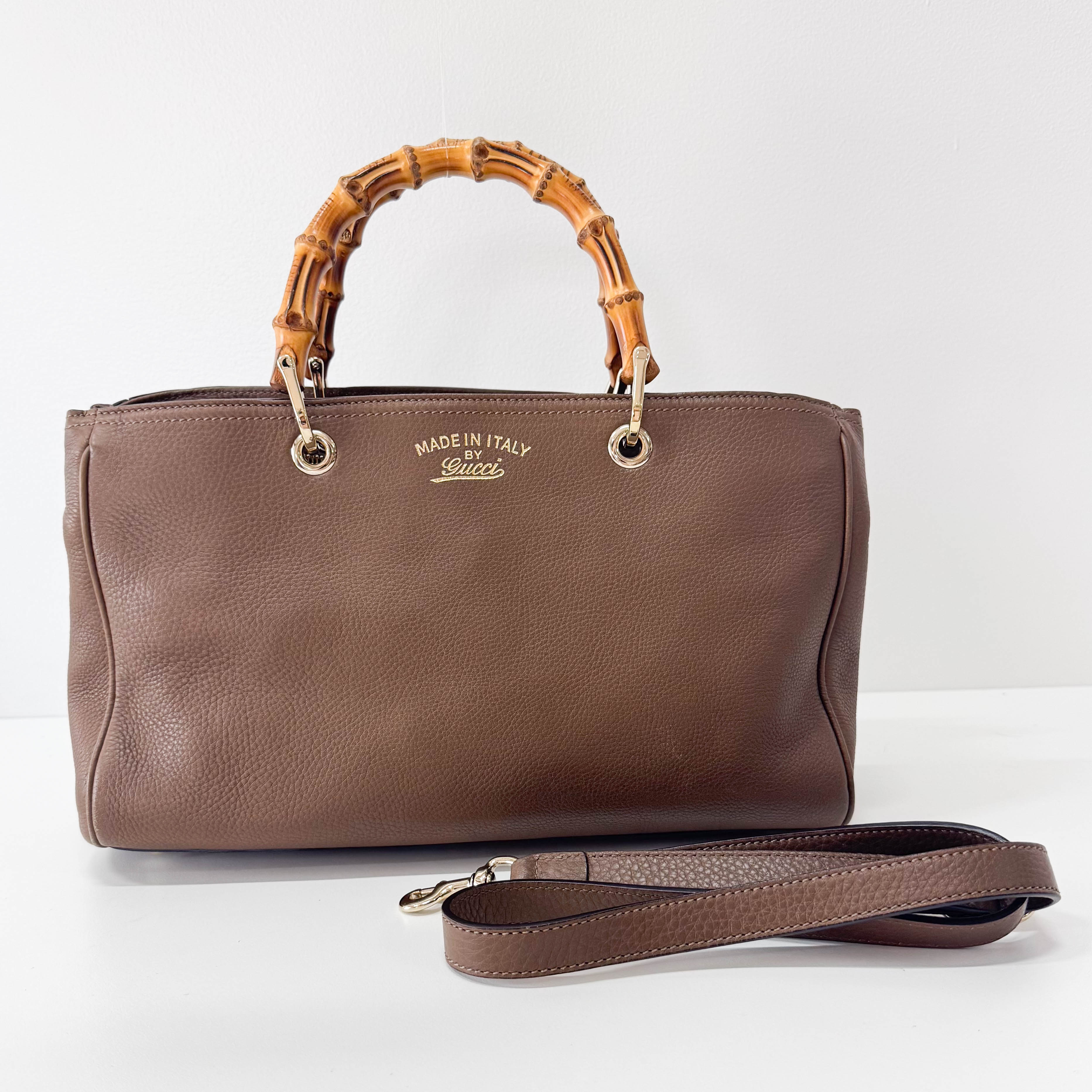 Bamboo Shopper Brown Leather Hand Tote Bag