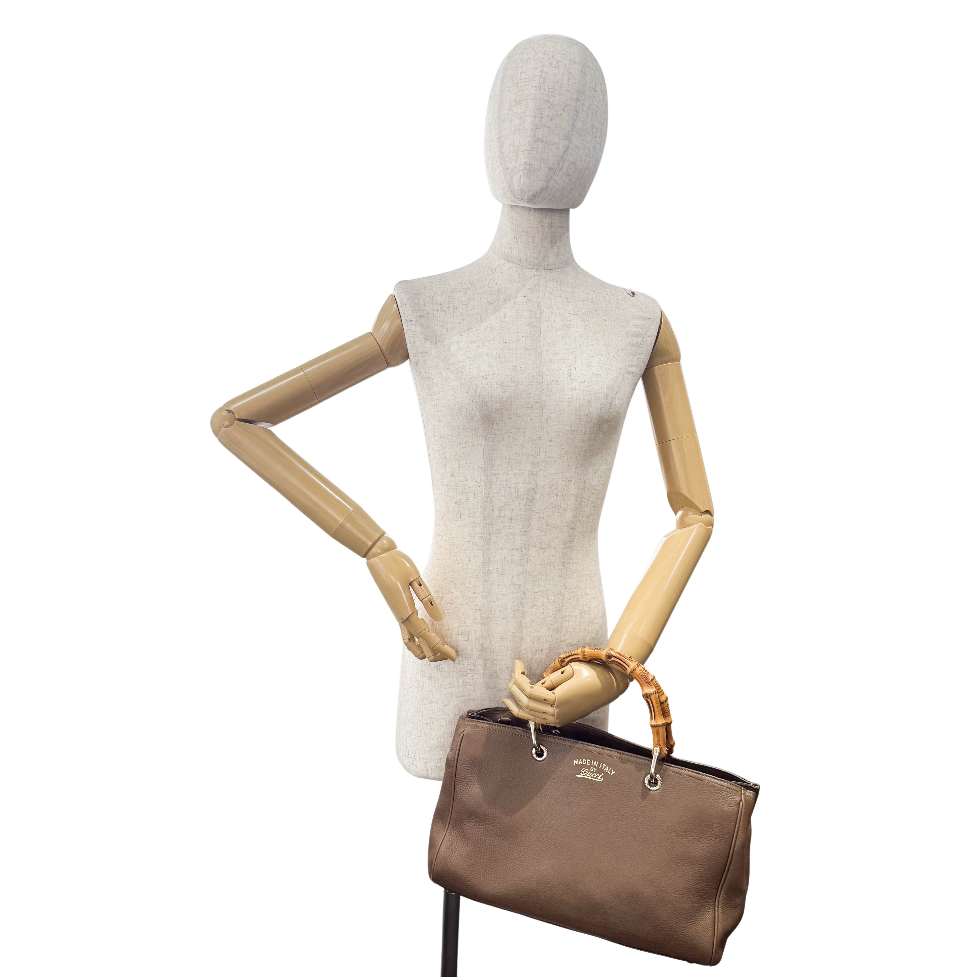 Bamboo Shopper Brown Leather Hand Tote Bag