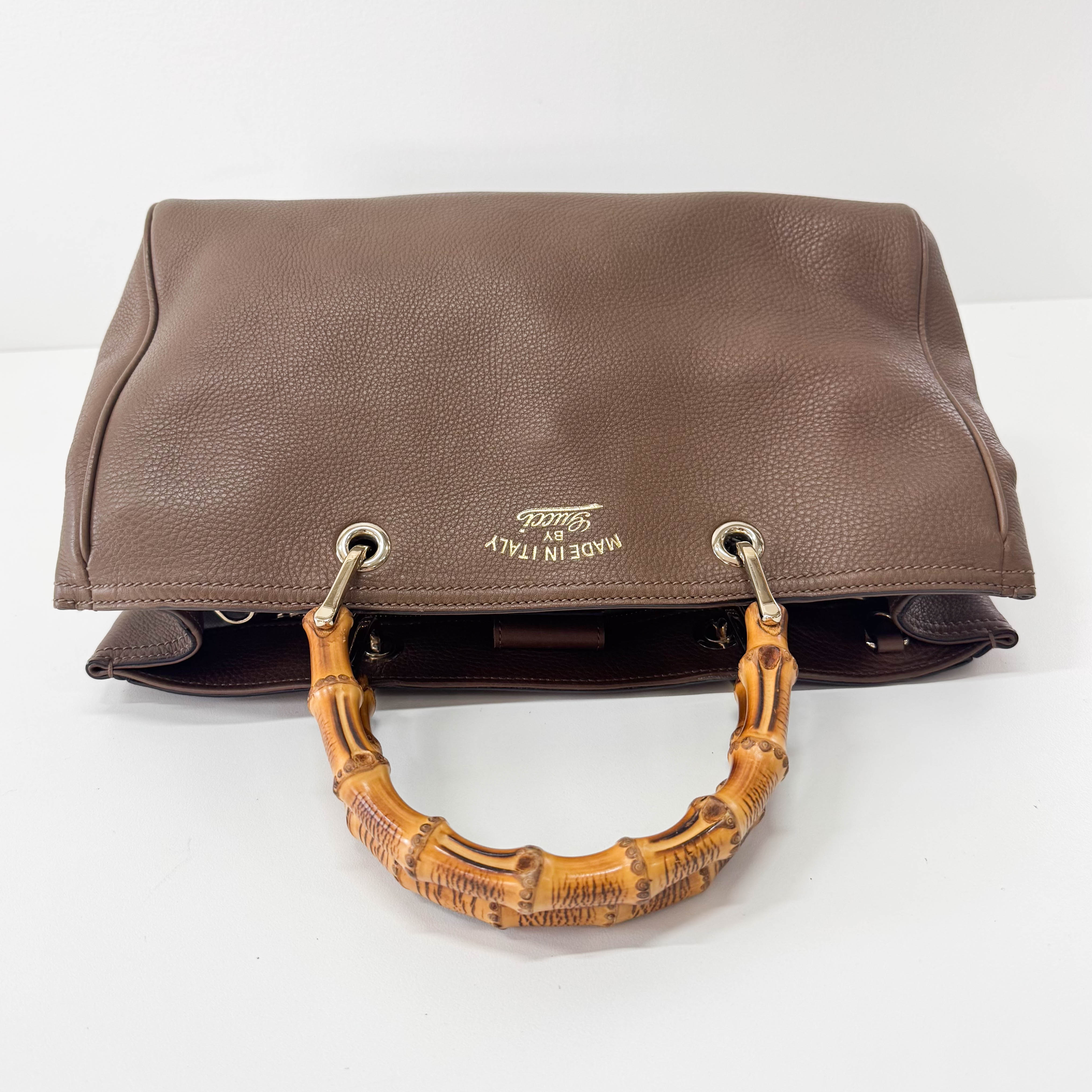 Bamboo Shopper Brown Leather Hand Tote Bag