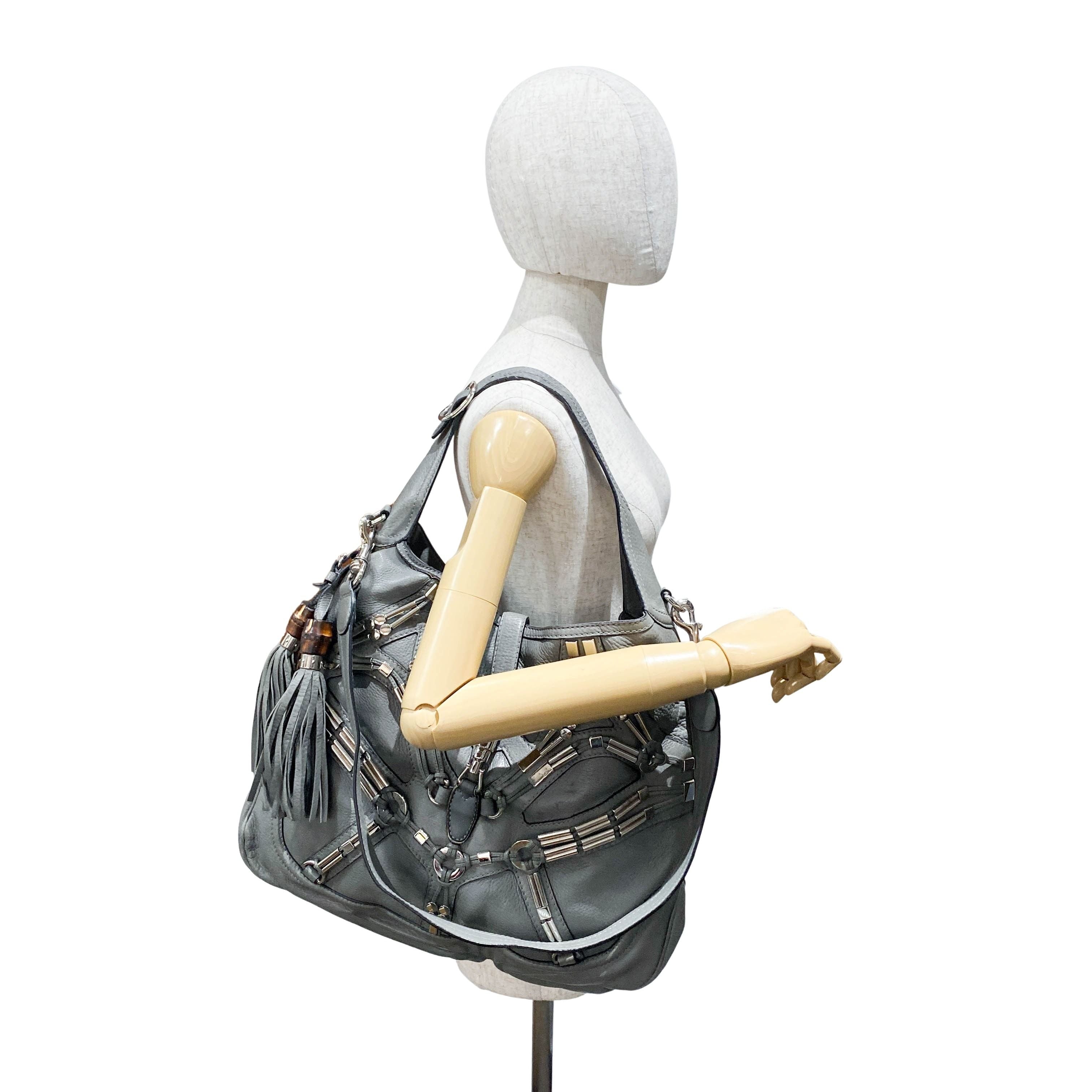 New Jackie Grey Leather Two Way Bag