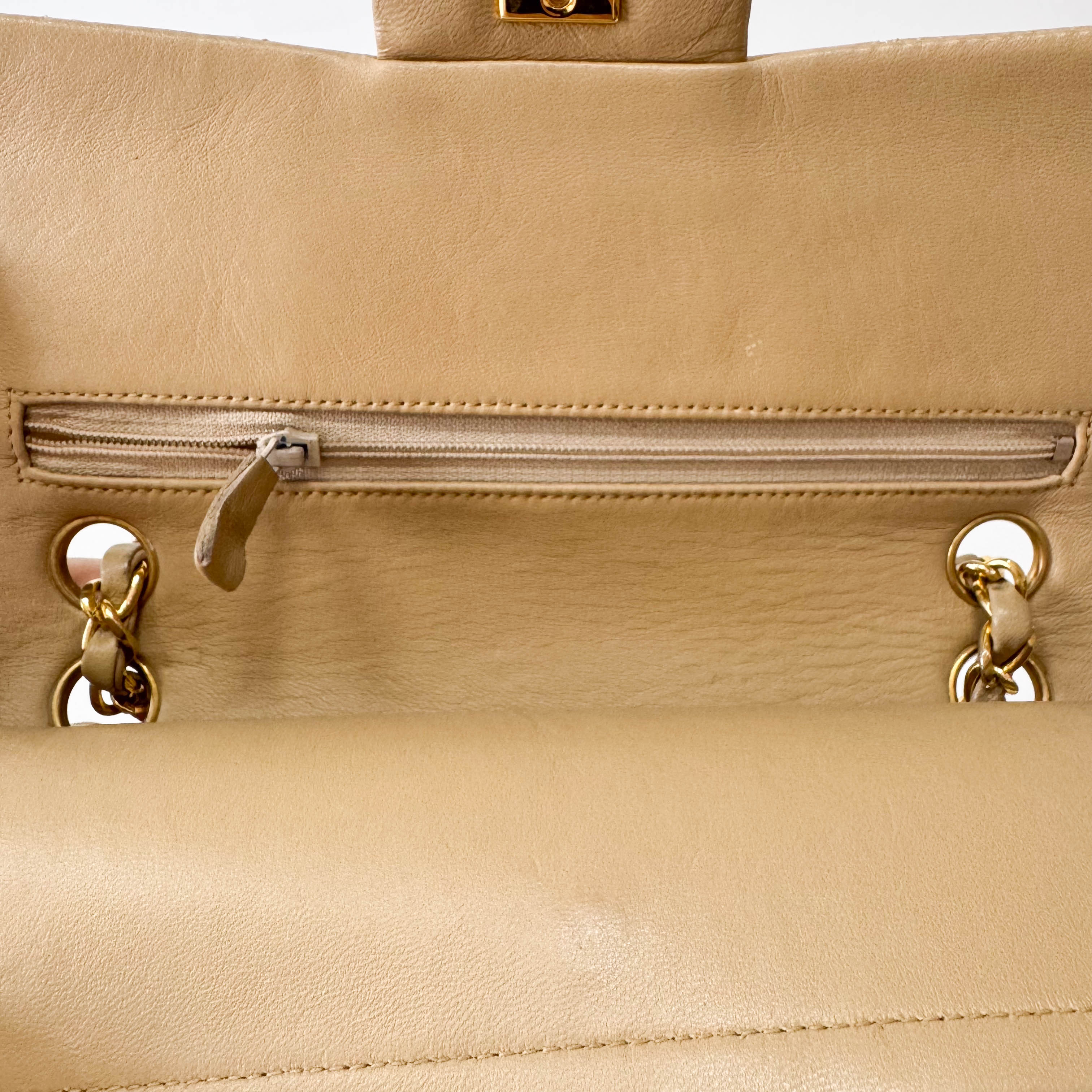 Timeless Classic Double Flap Beige Lamskin Chain Shoulder Bag 23