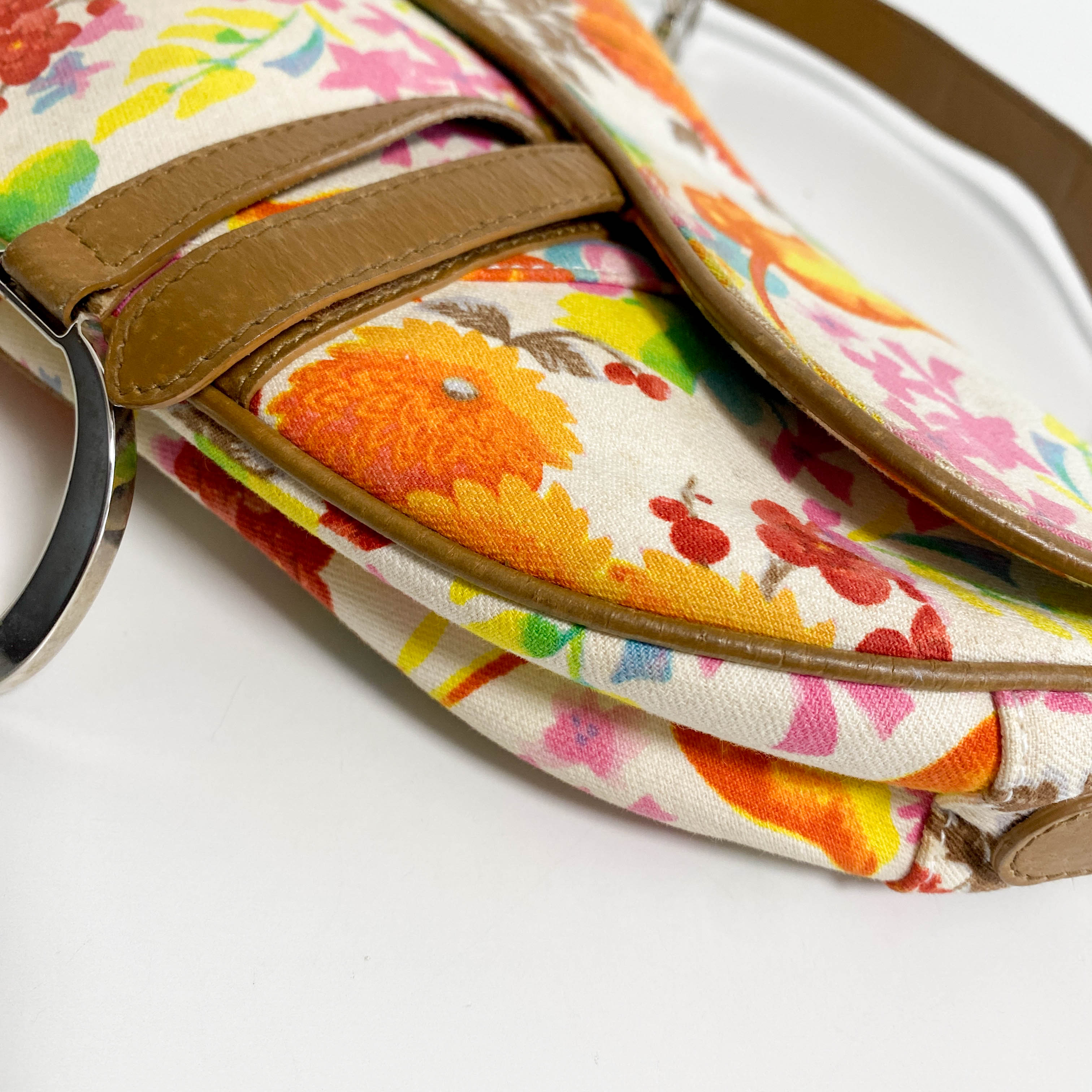 Saddle Floral Printed Canvas Shoulder Bag