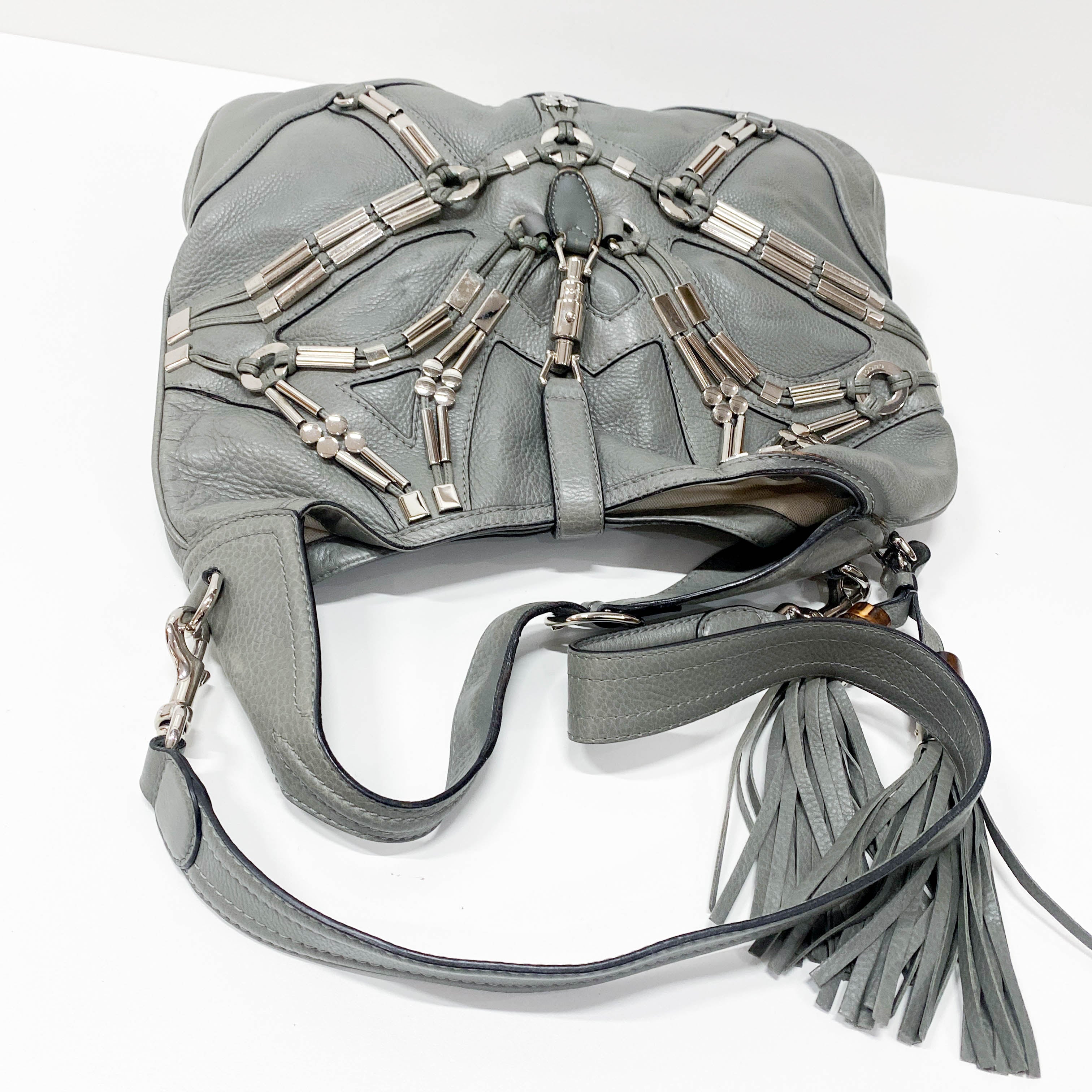New Jackie Grey Leather Two Way Bag