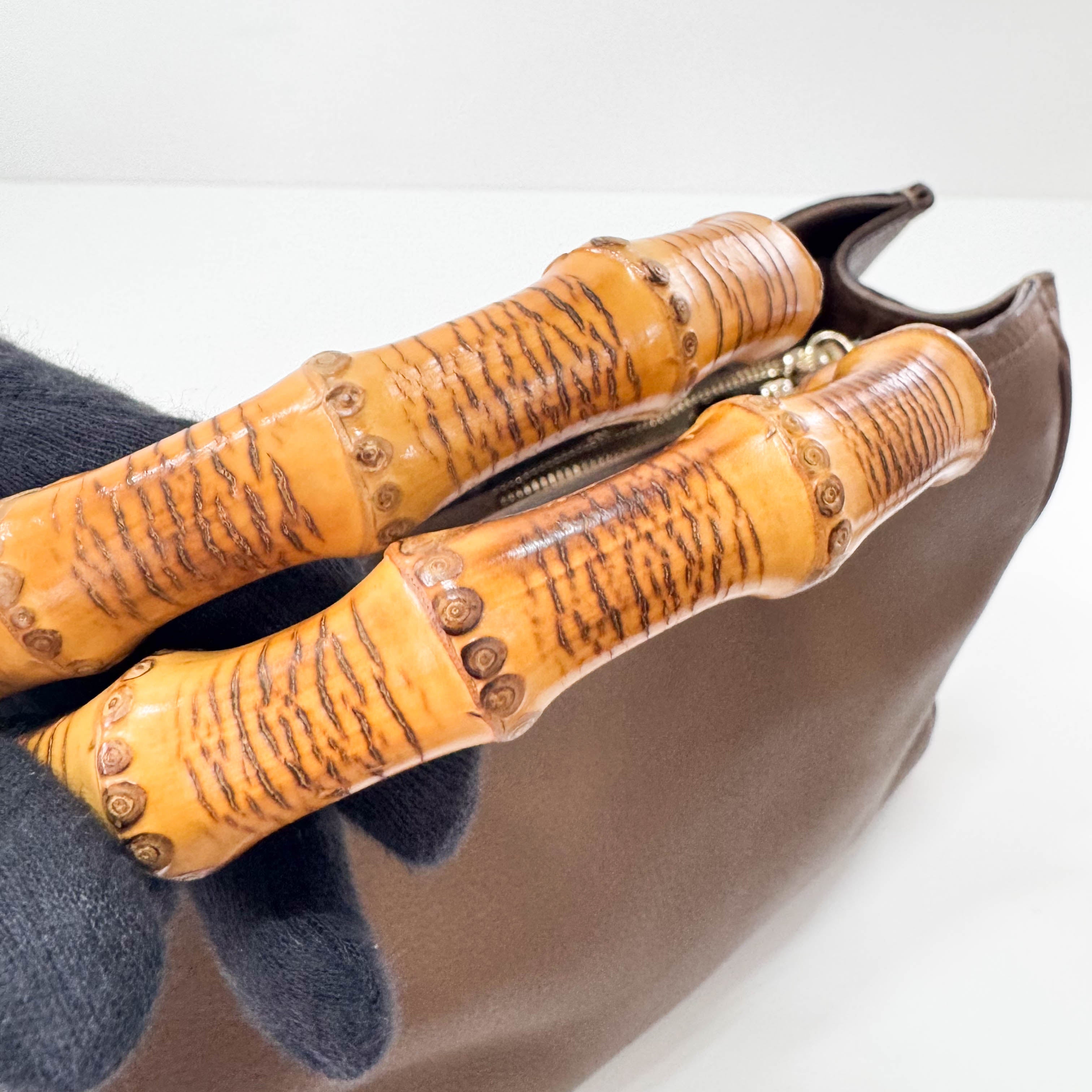 Bamboo Shopper Brown Leather Hand Tote Bag