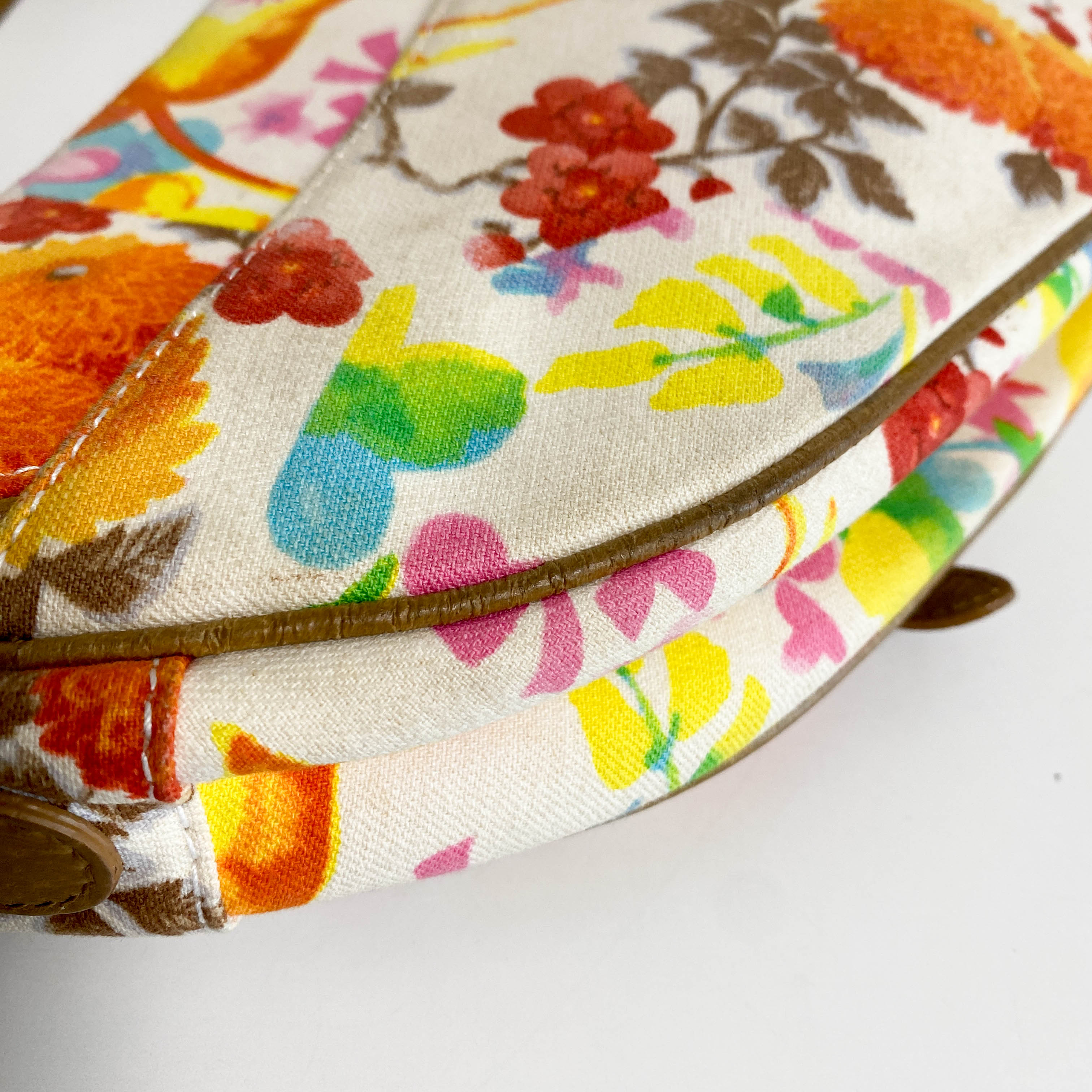 Saddle Floral Printed Canvas Shoulder Bag