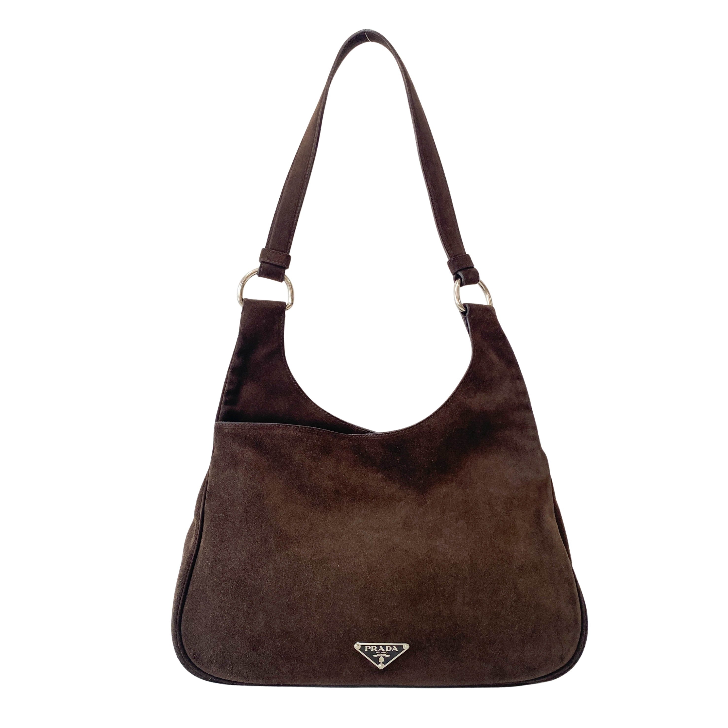 Brown Suede Hobo Shoulder Bag