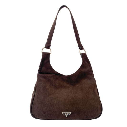 Brown Suede Hobo Shoulder Bag