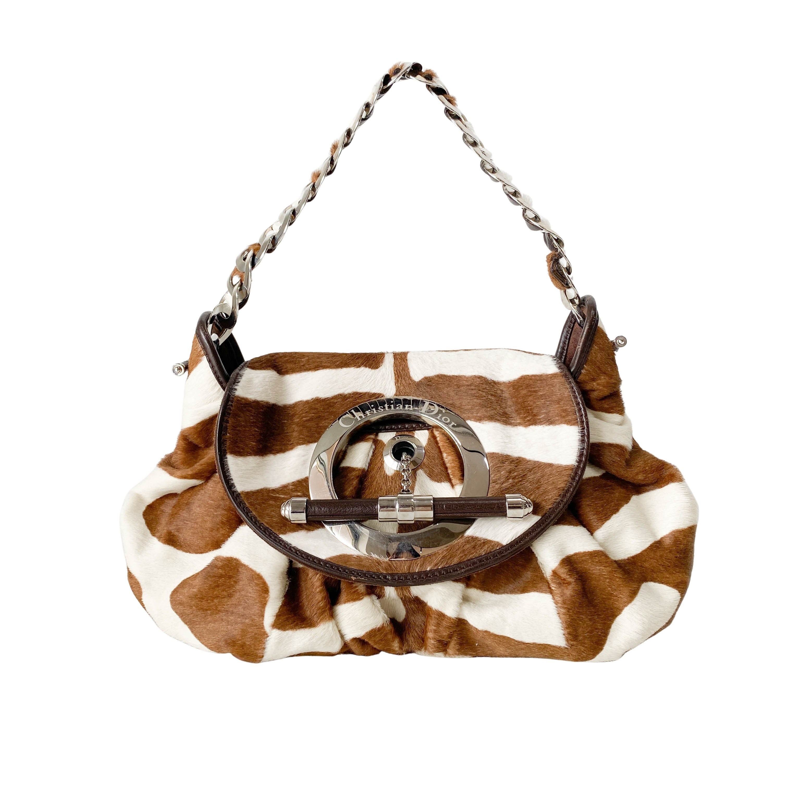 Vintage Brown Pony Hair Cow Print Shoulder Bag