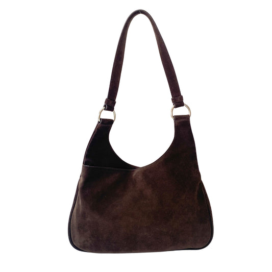 Brown Suede Hobo Shoulder Bag