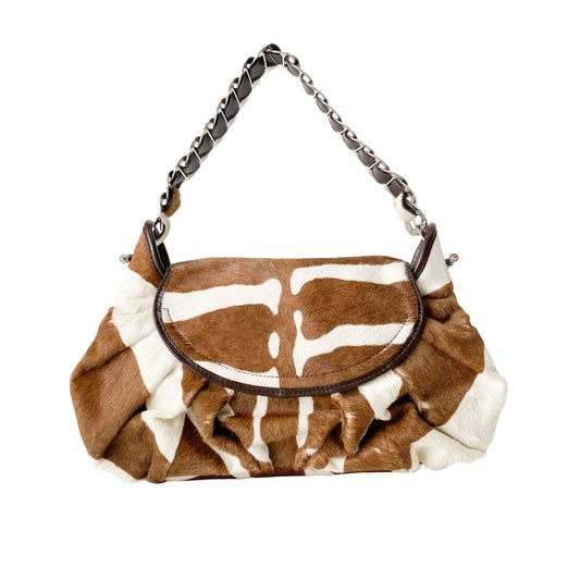 Vintage Brown Pony Hair Cow Print Shoulder Bag