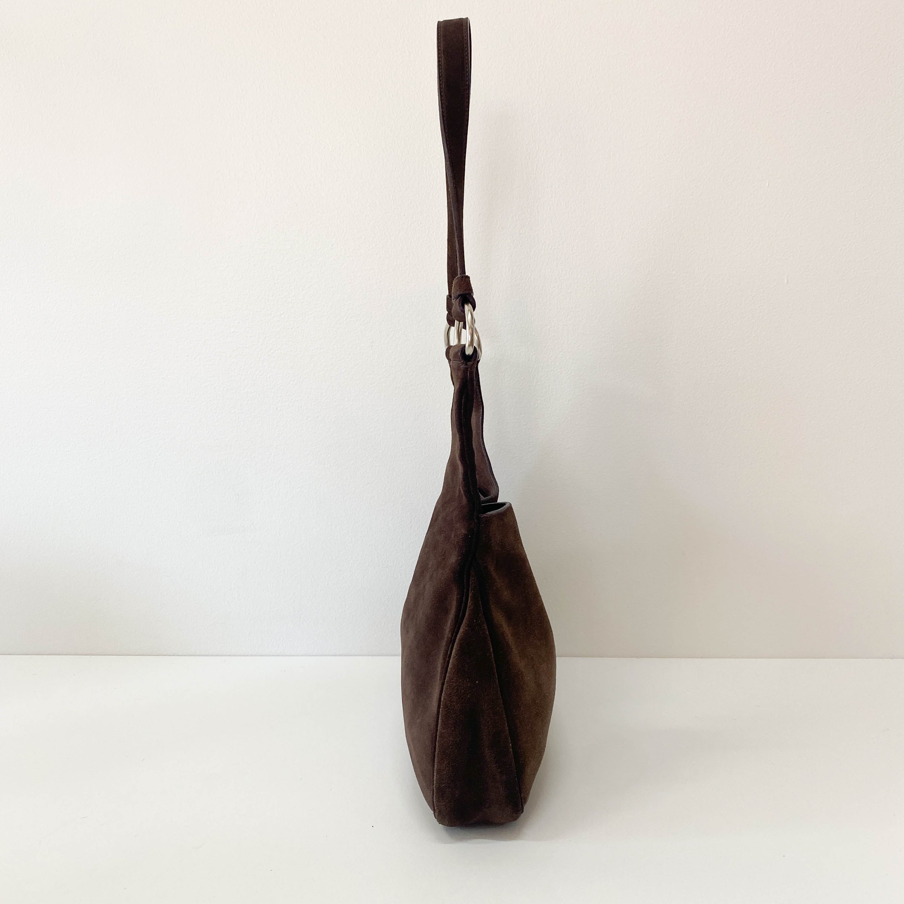 Brown Suede Hobo Shoulder Bag