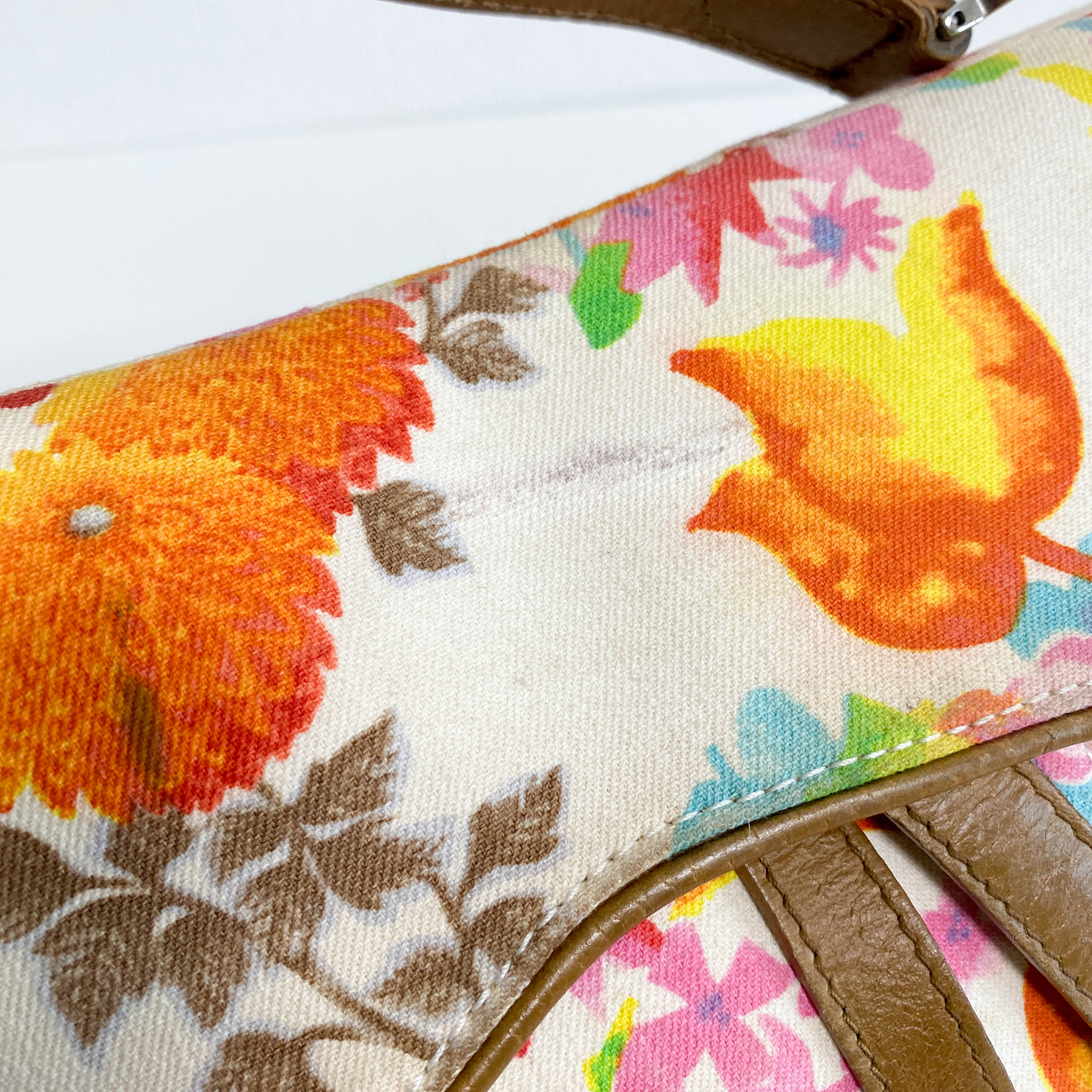 Saddle Floral Printed Canvas Shoulder Bag