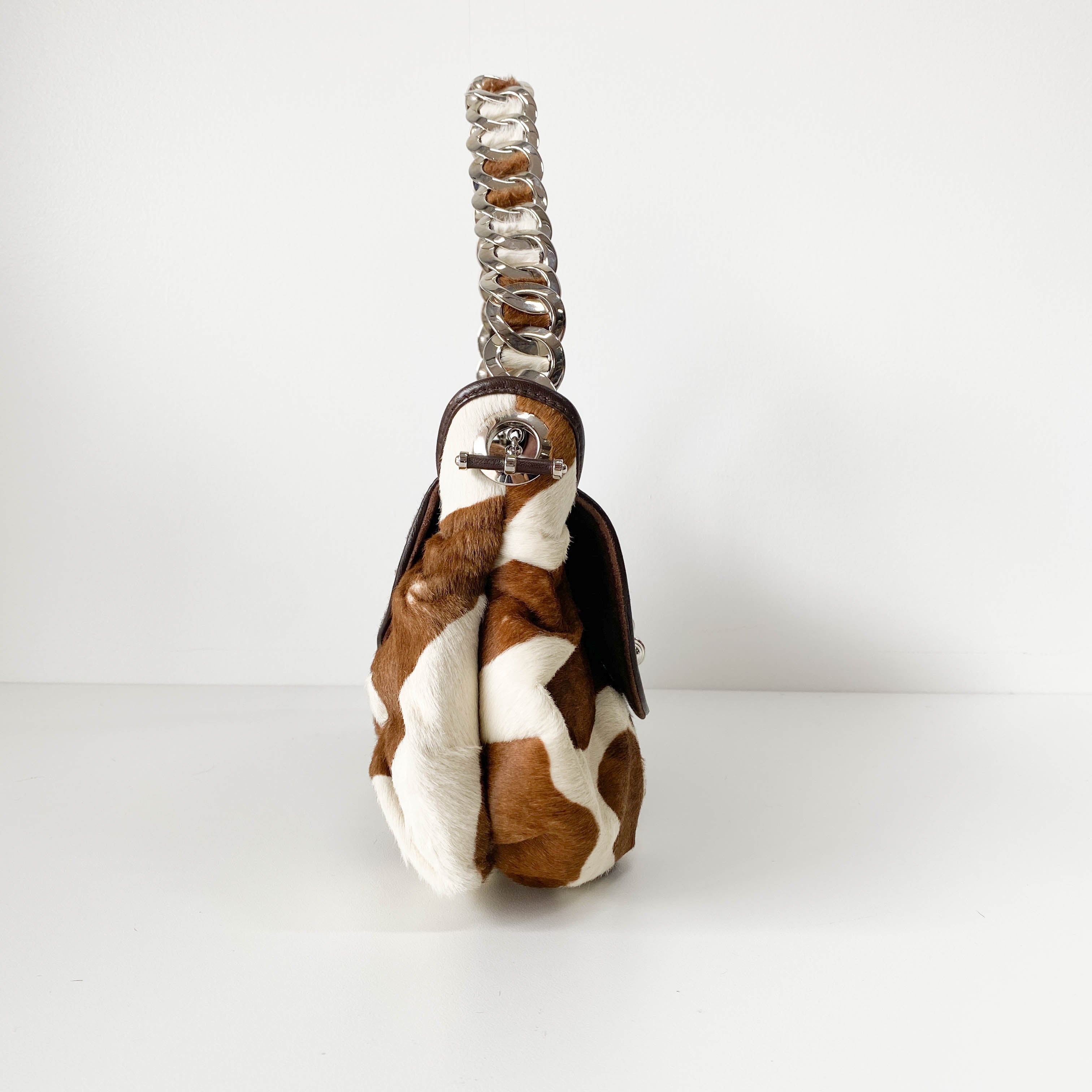 Vintage Brown Pony Hair Cow Print Shoulder Bag