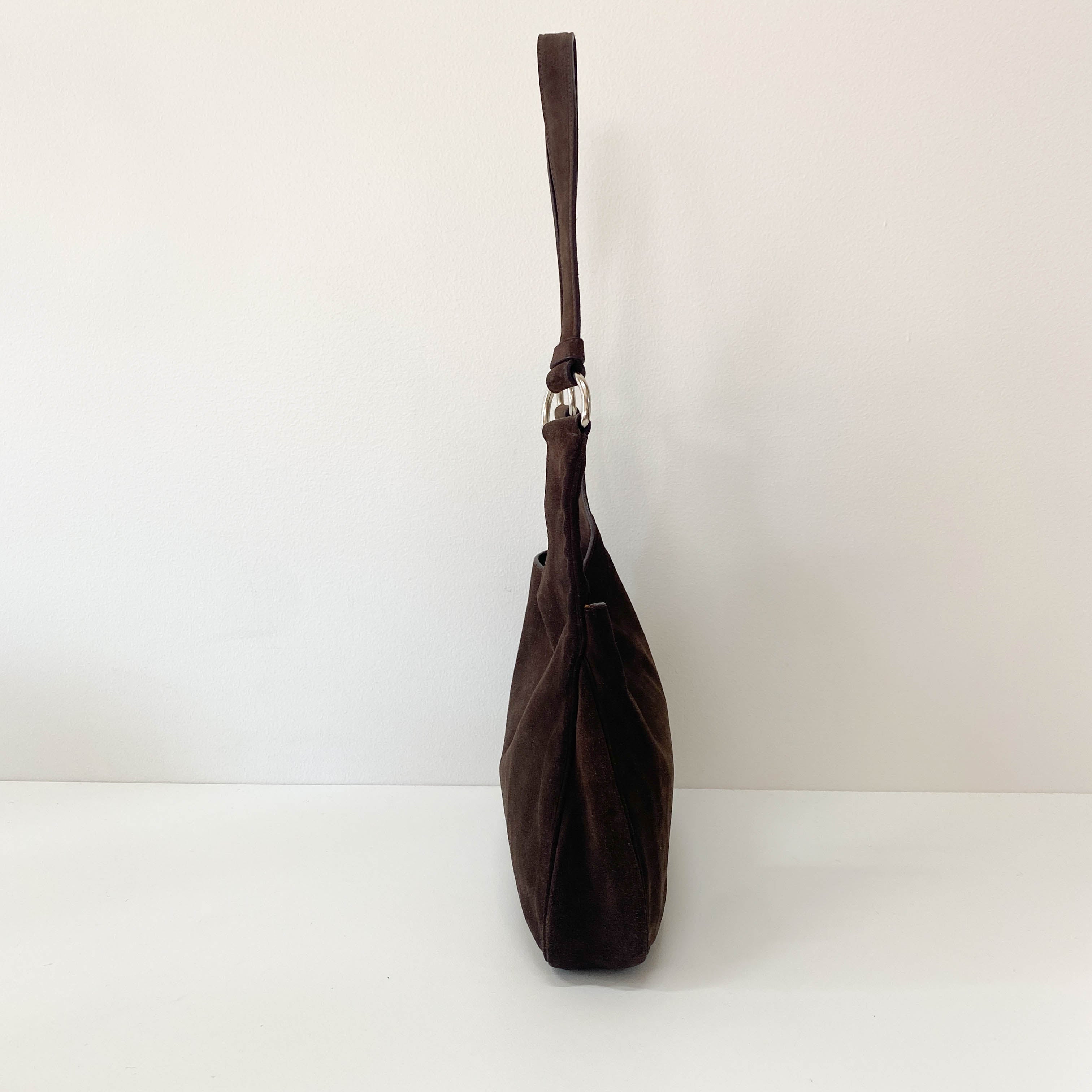 Brown Suede Hobo Shoulder Bag
