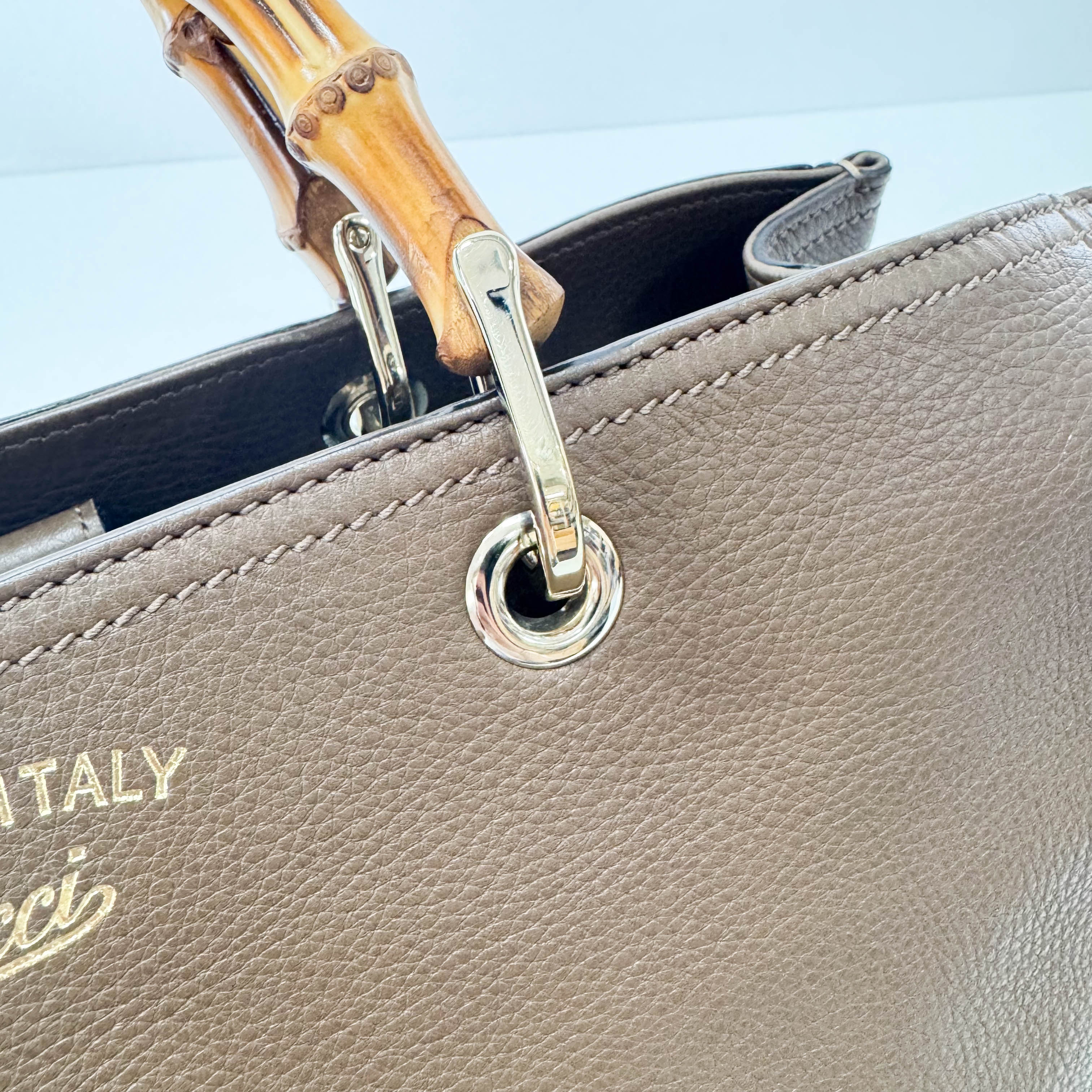 Bamboo Shopper Brown Leather Hand Tote Bag