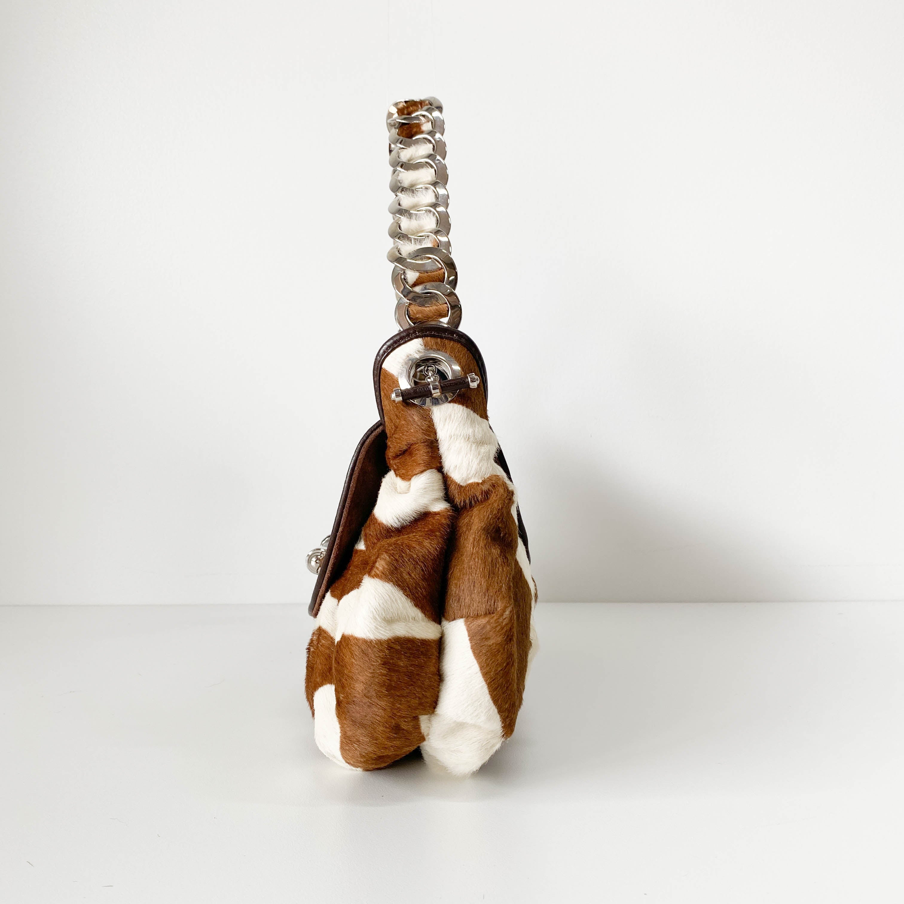 Vintage Brown Pony Hair Cow Print Shoulder Bag