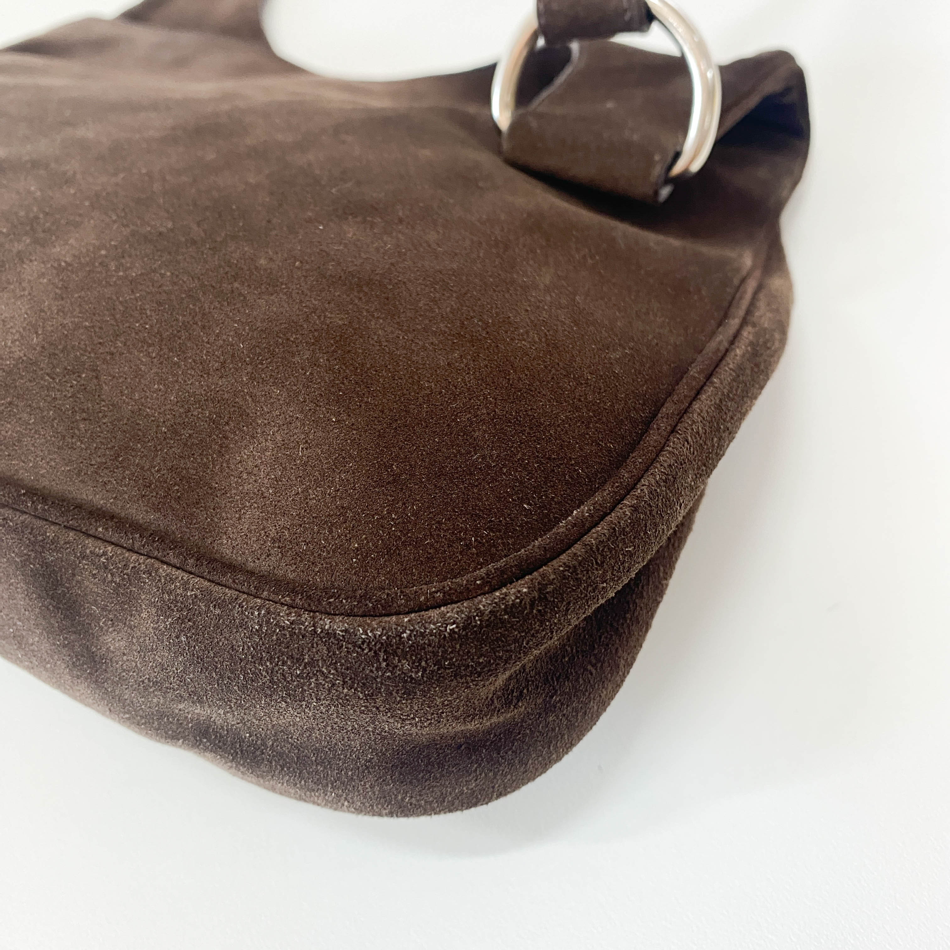 Brown Suede Hobo Shoulder Bag