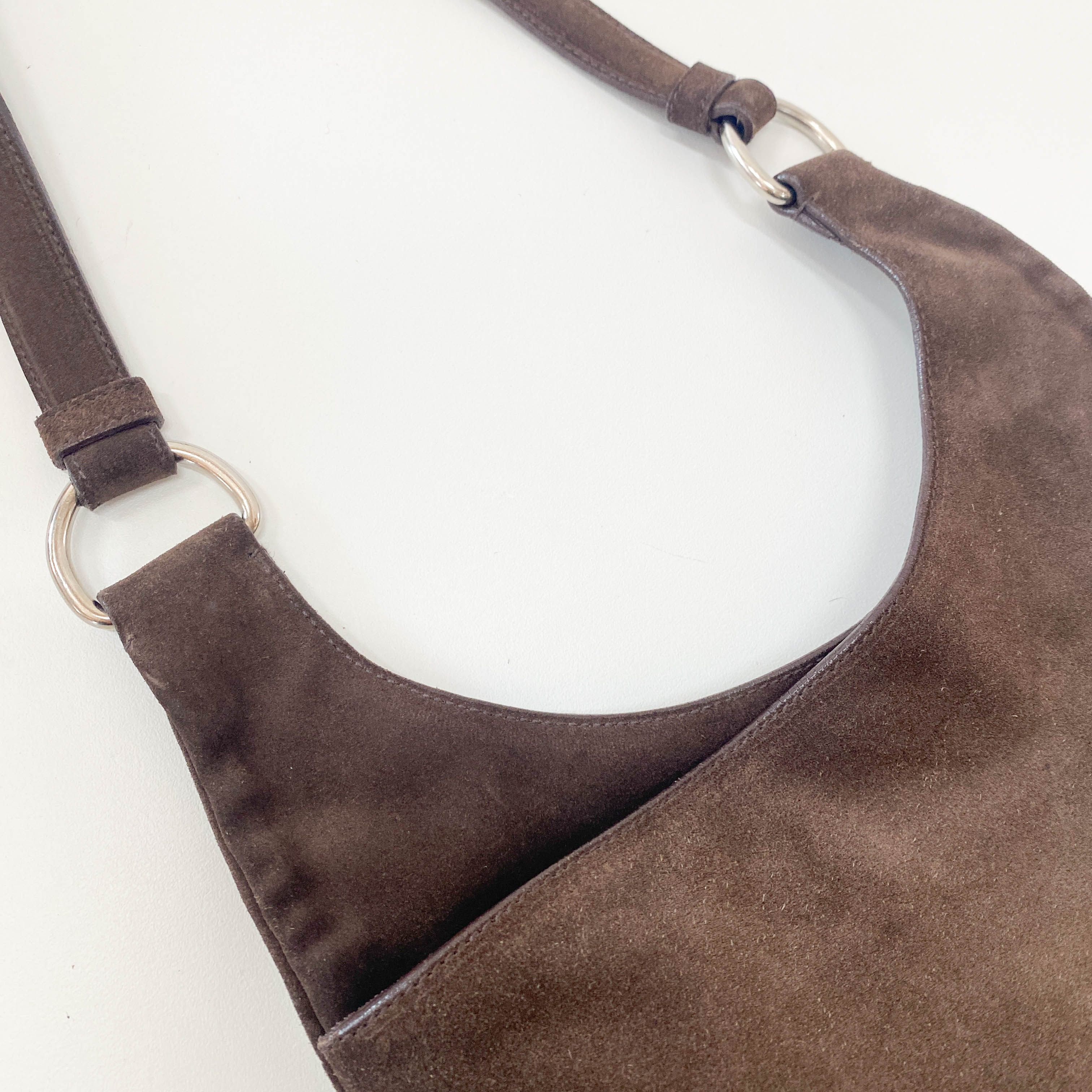 Brown Suede Hobo Shoulder Bag