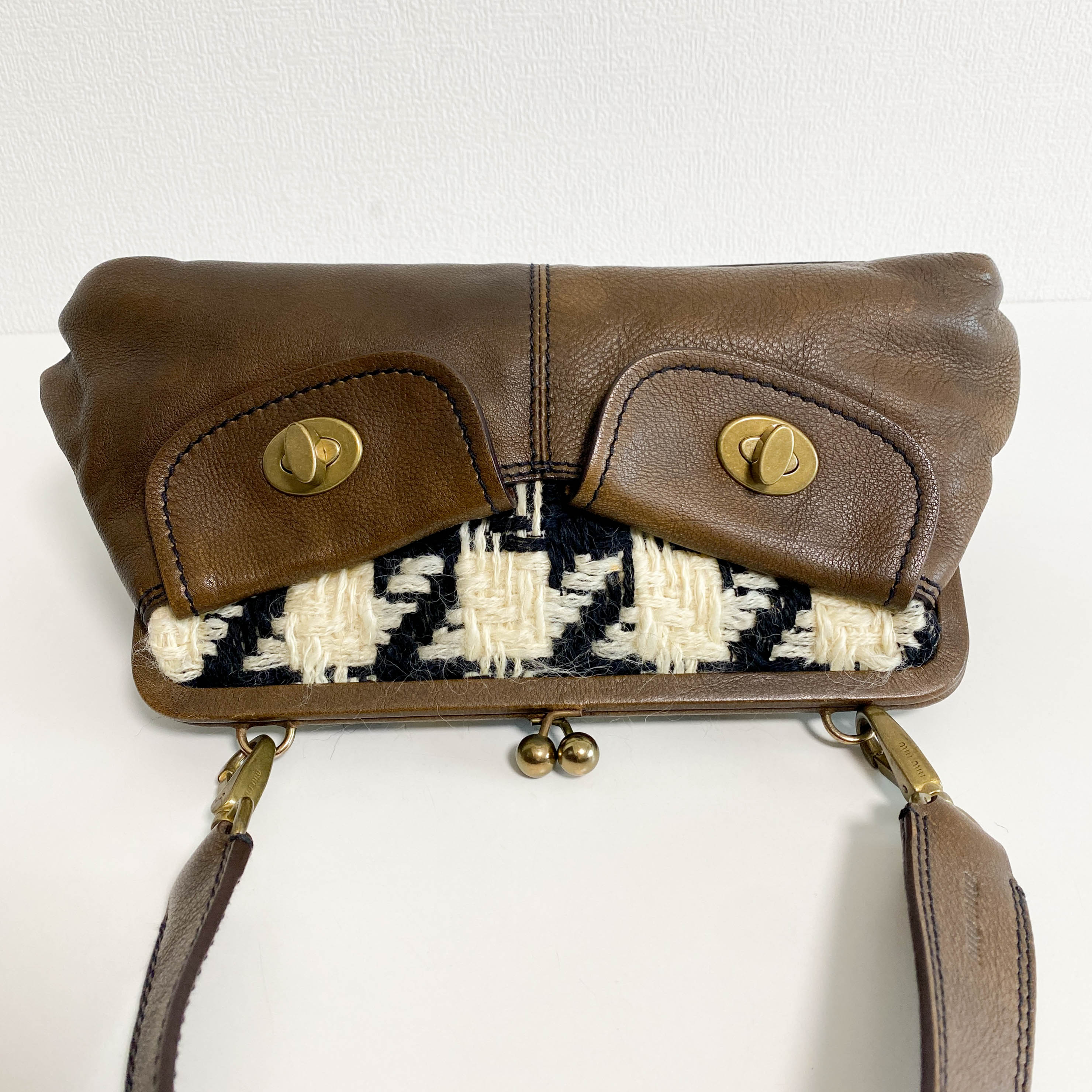 Archive Brown Leather with Knitted Shoulder Bag